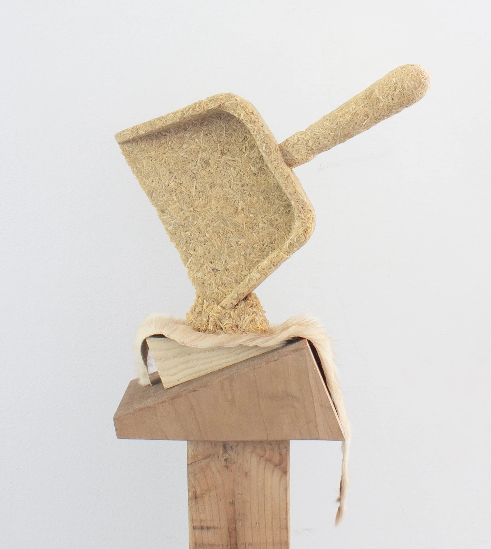 Dawn Dust, 2026,   saw dust, resin, fur, wood scraps,   12” x 8” x 37” 
