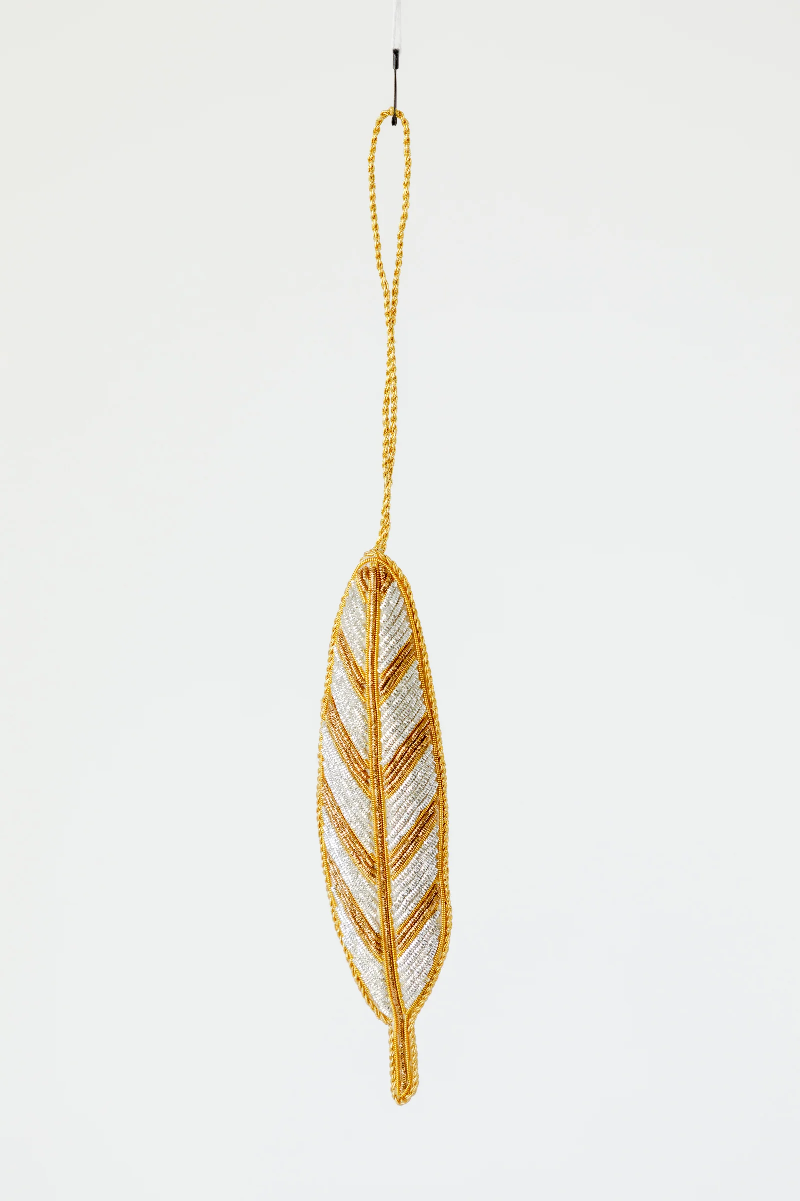 Beaded Silver Feather Ornament 