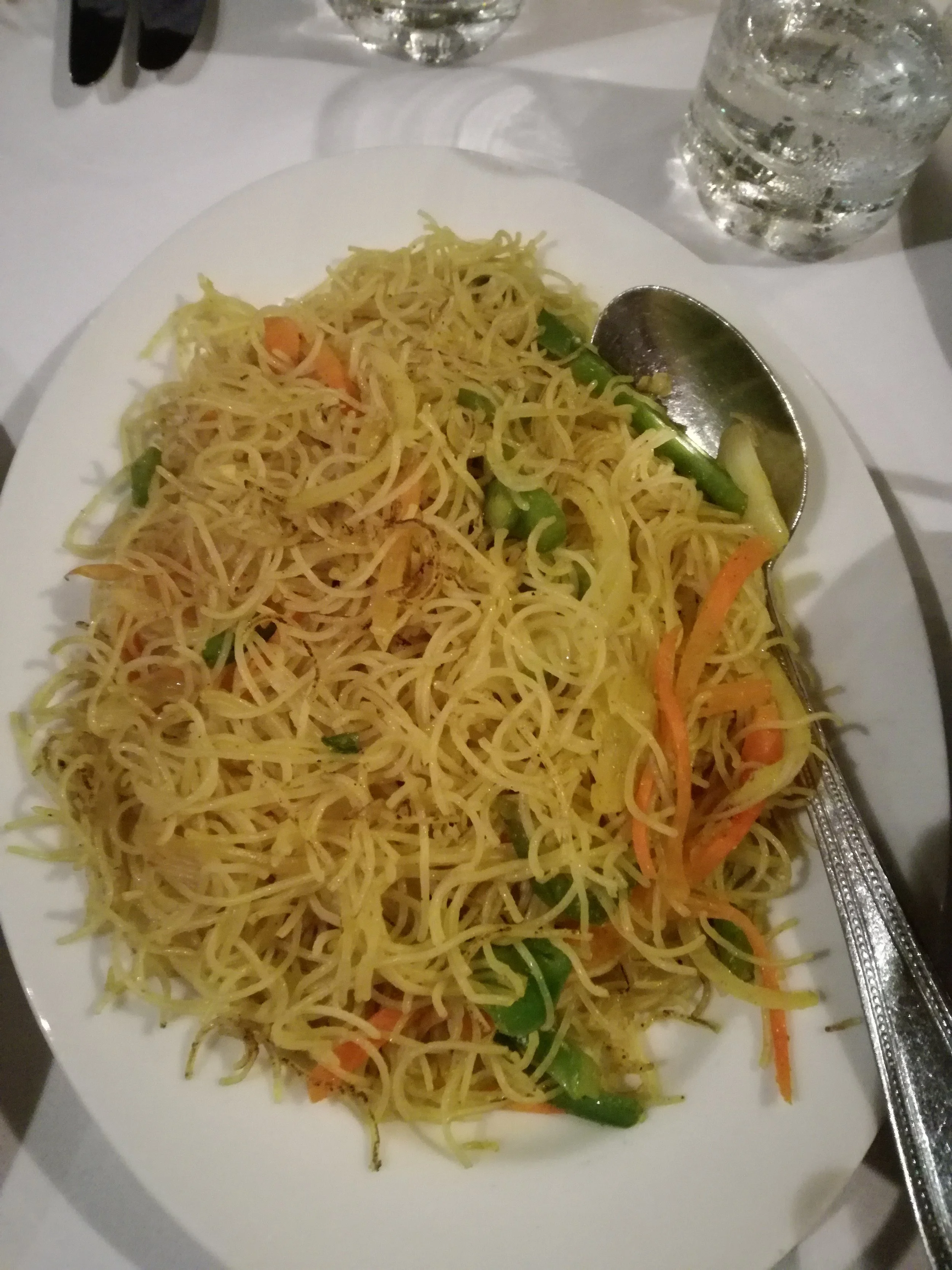 Vegetarian Singapore Noodles - Sweet peppers, onions, carrots and noodles, tossed ina light curry sauce. TT$89 before SC and VAT