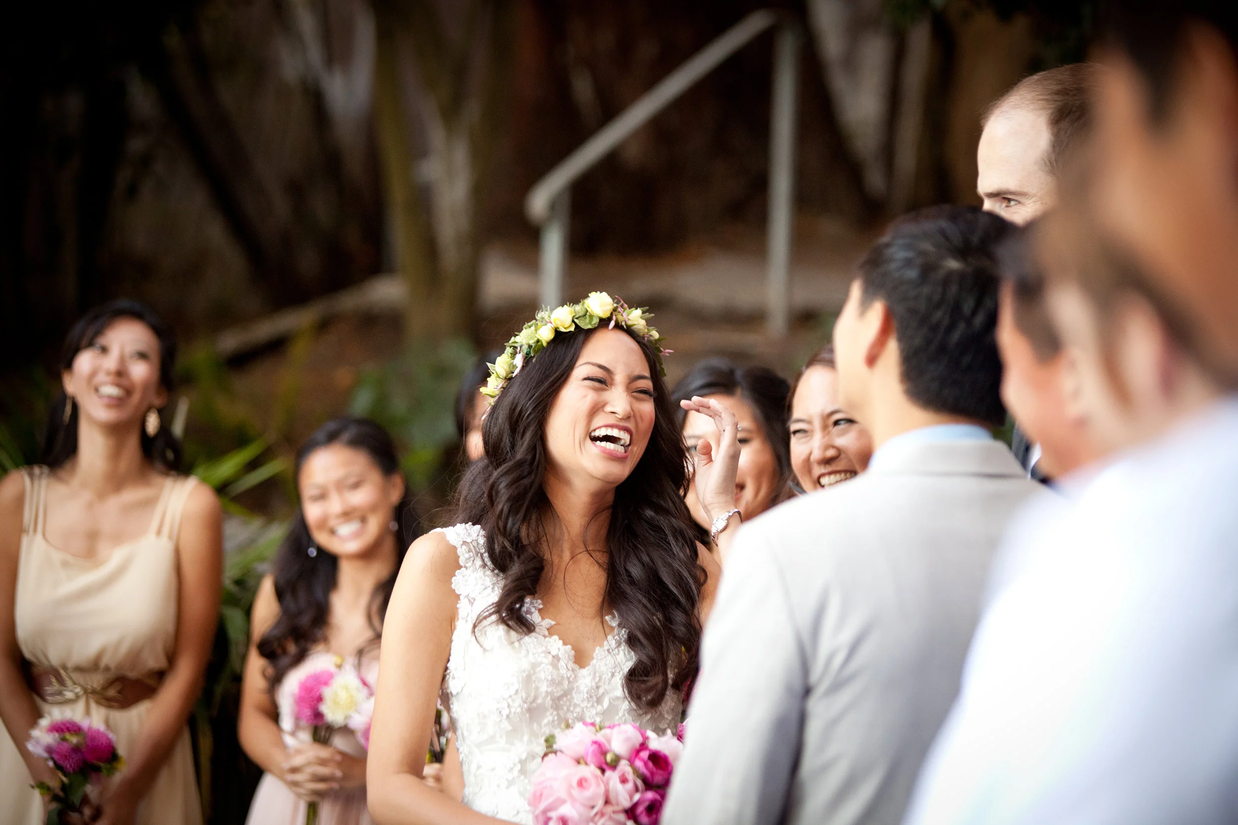 Bride laughing during ceremony in Bernal Heights San Francisco