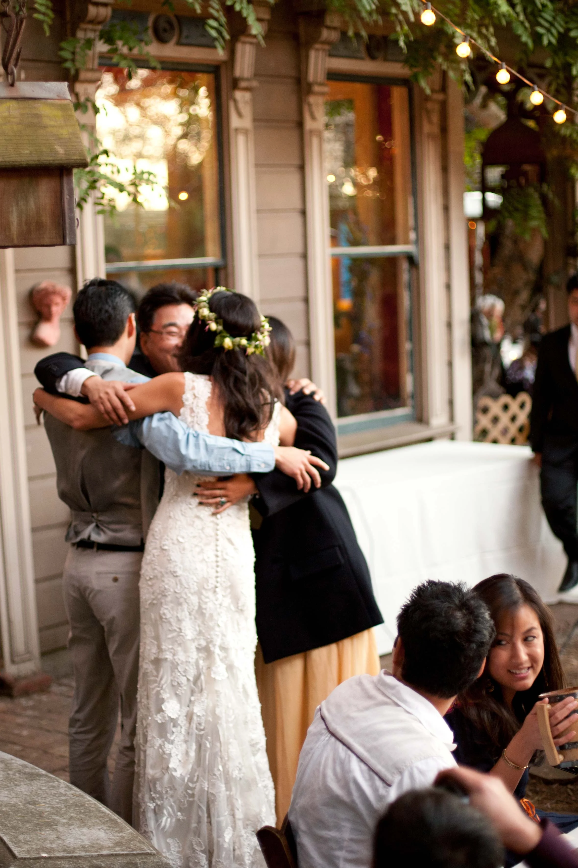 Wedding reception hug in Bernal Heights san Francisco