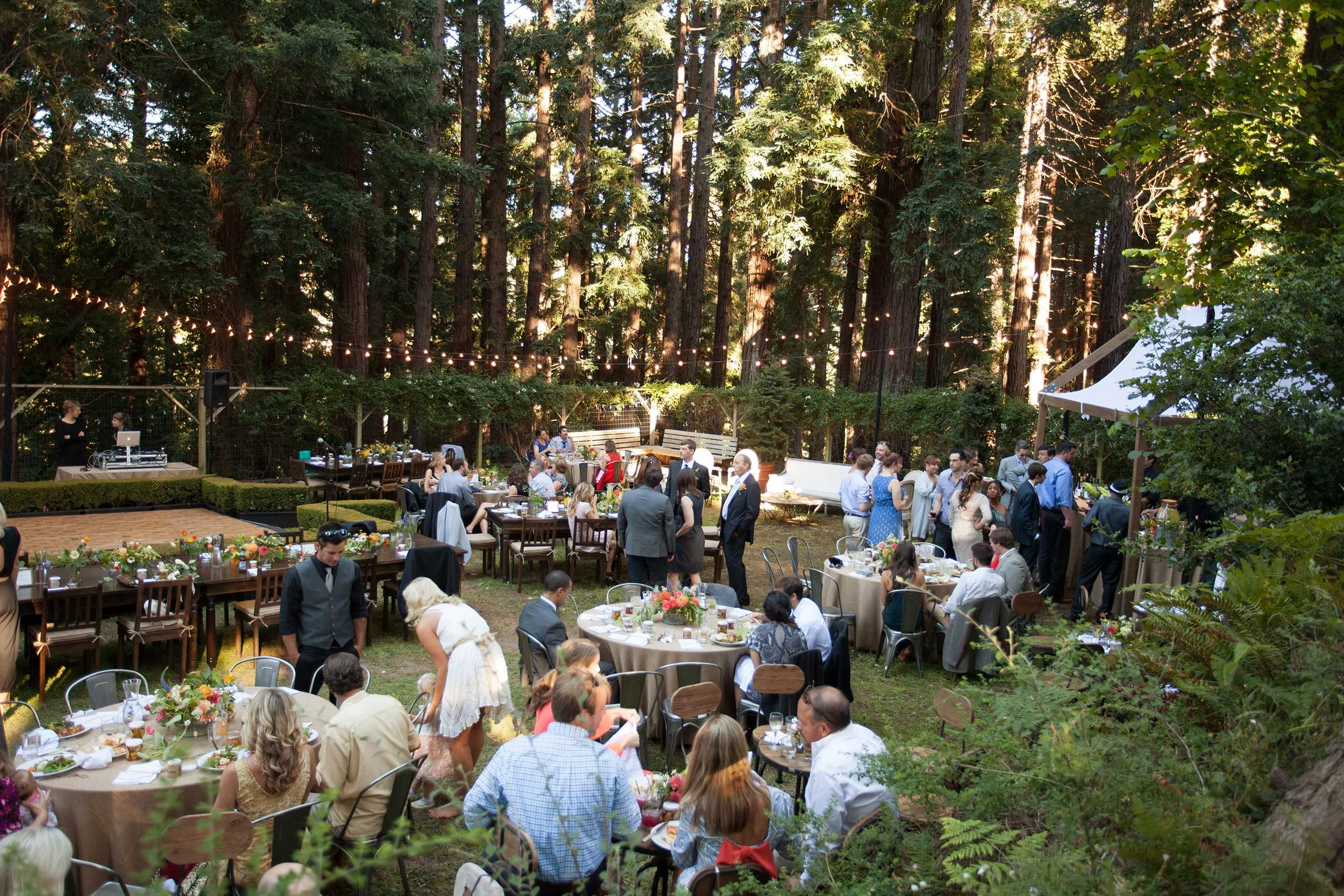 Outdoor Wedding Reception in Redwoods at Ralston White Retreat in Mill Valley