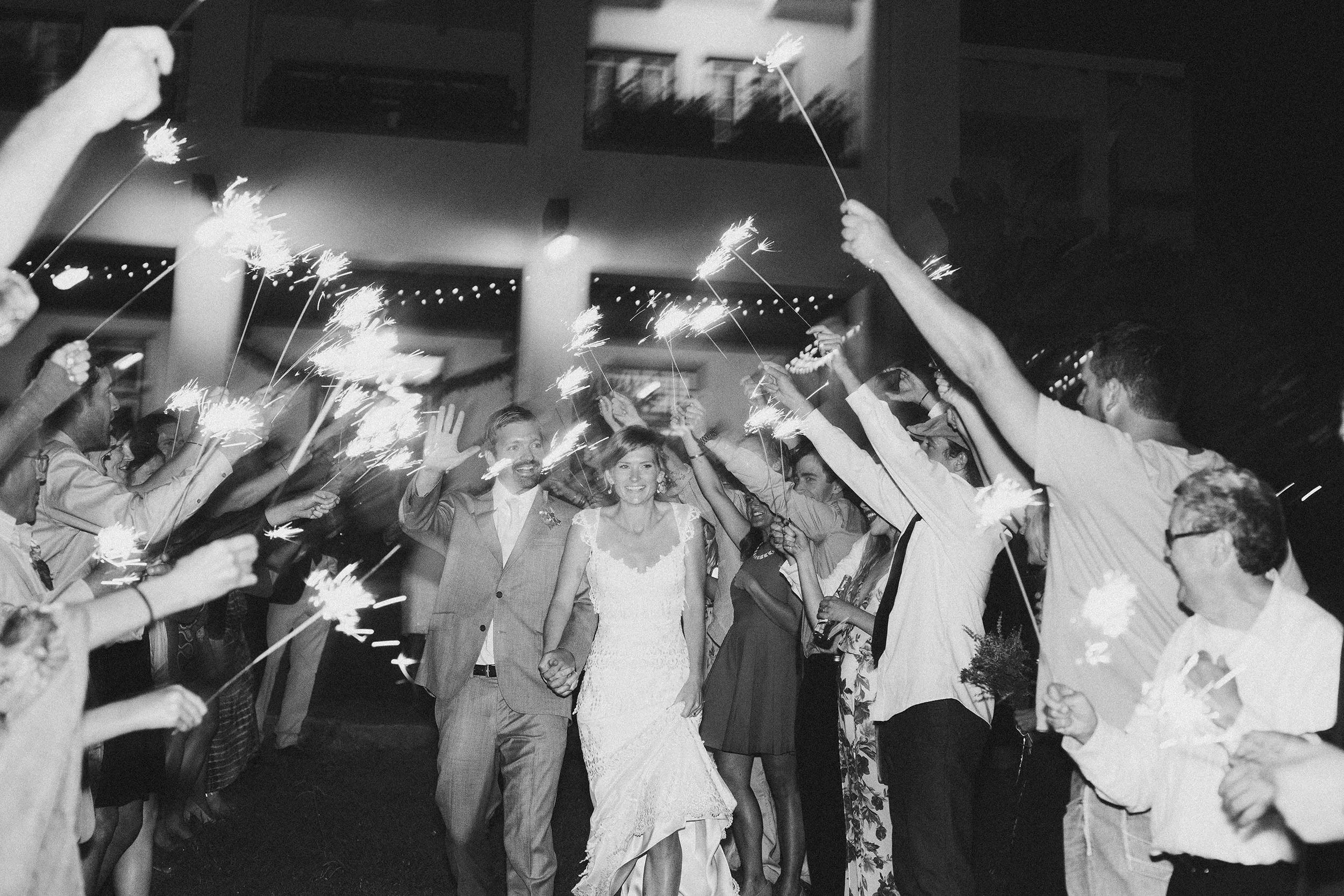Bride and Groom sparkler exit at Ralston White Retreat in Mill Valley