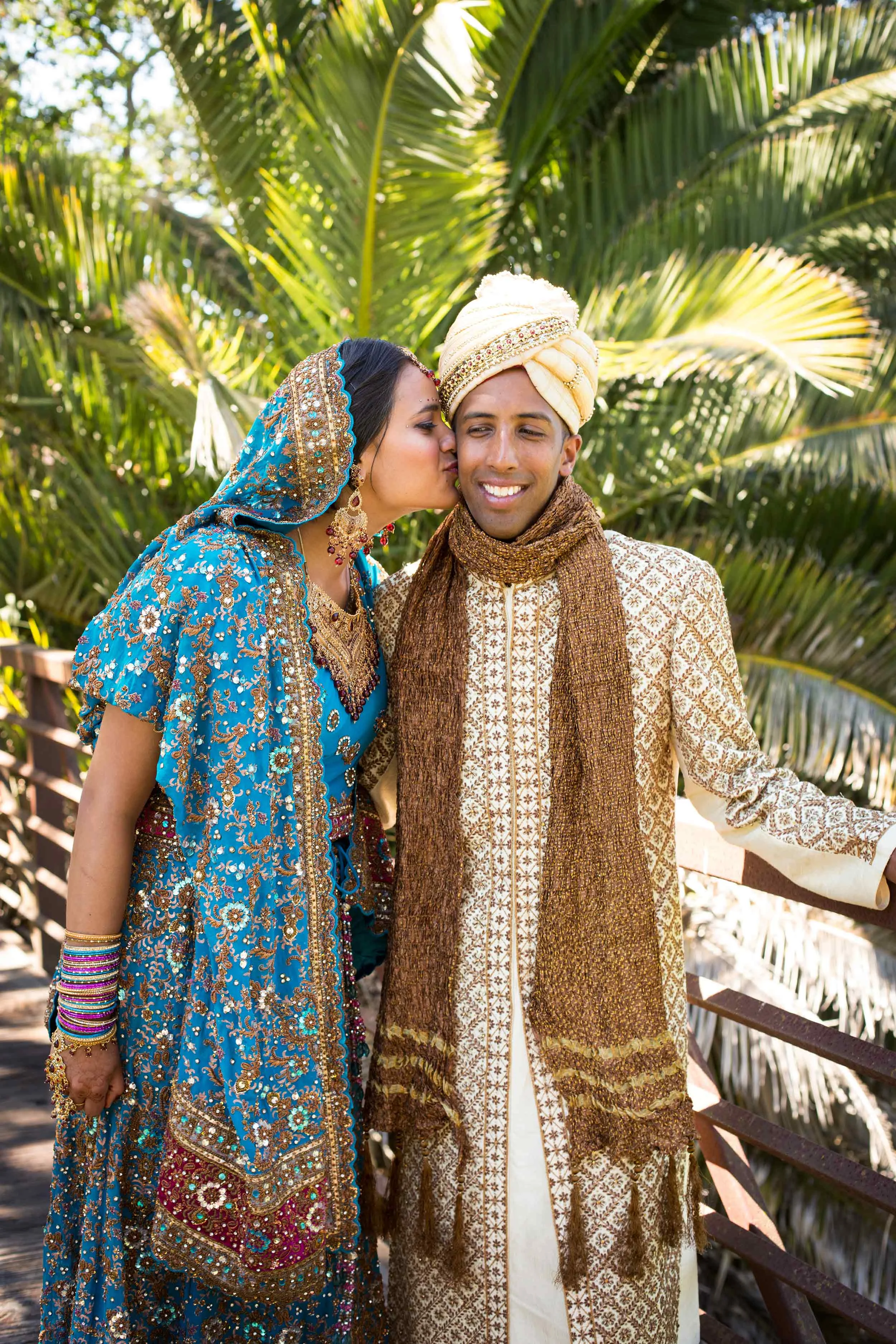 Indian bride kisses groom at Silverado Resort in Napa