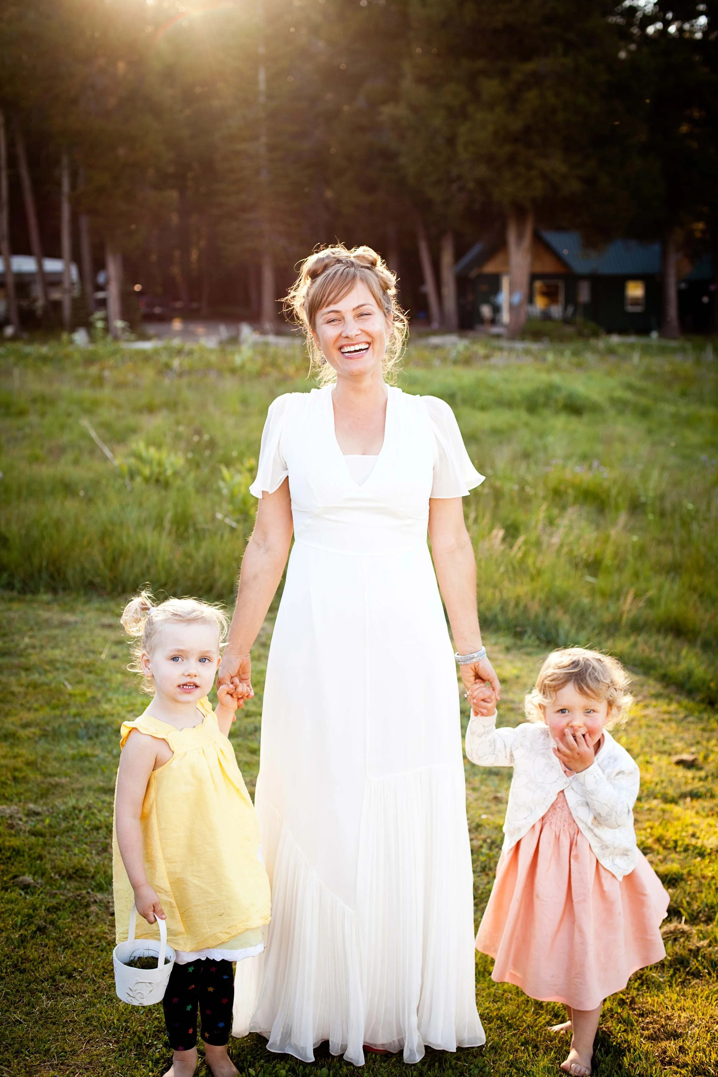 Bride with flower girls at Silver Lake in the Sierra Nevadas