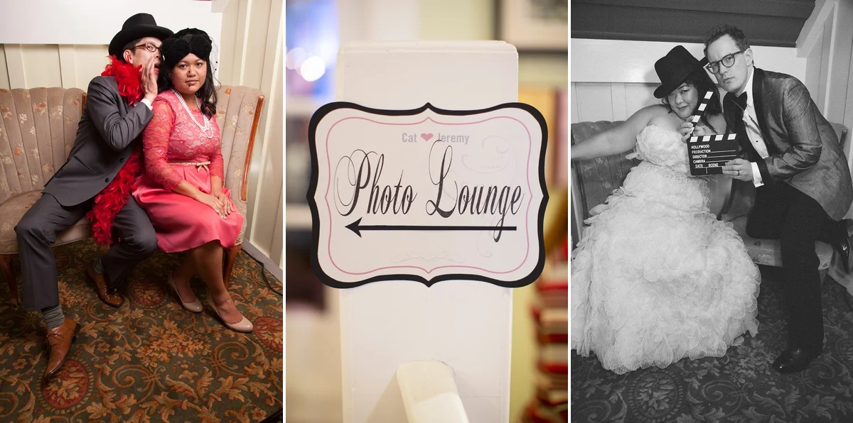 A vintage photo lounge for a wedding at the Highland Dell Lodge in Monte Rio.