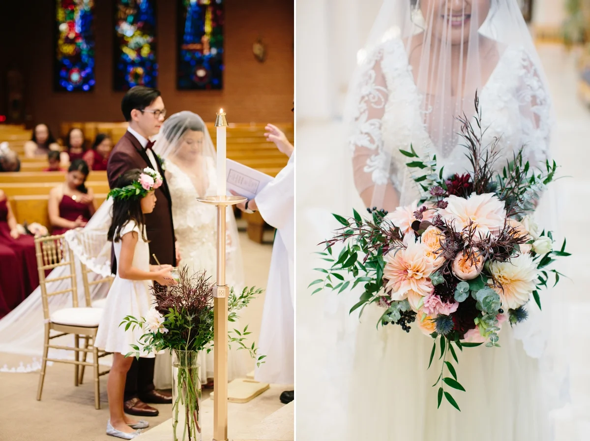 The florals: “I wanted the wedding flowers to be modern, organic and moody to fit the beautiful fall foliage. Flora has captured it so well and I was in love with the bouquet!” - Jayvee