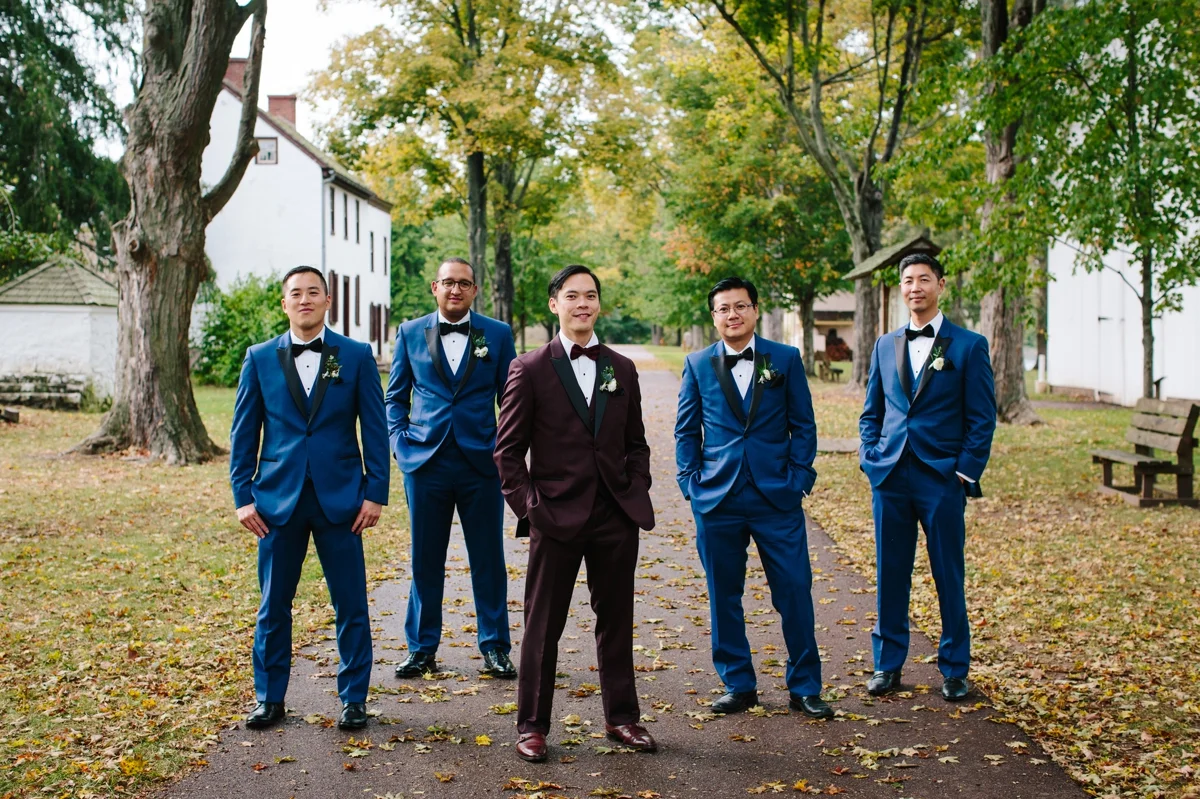 The groom and his groomsmen at Washington Crossing Park.