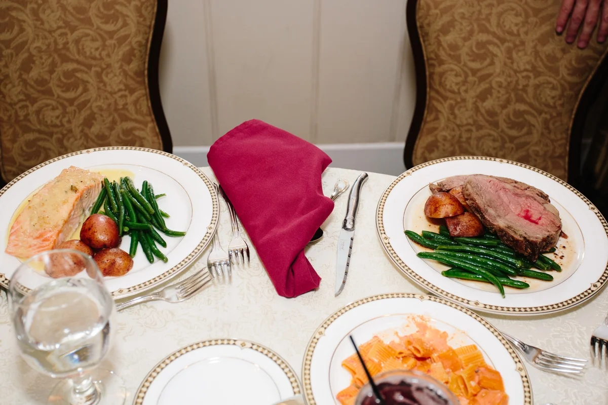 The bride and groom’s wedding dinner at the Washington Crossing Inn.