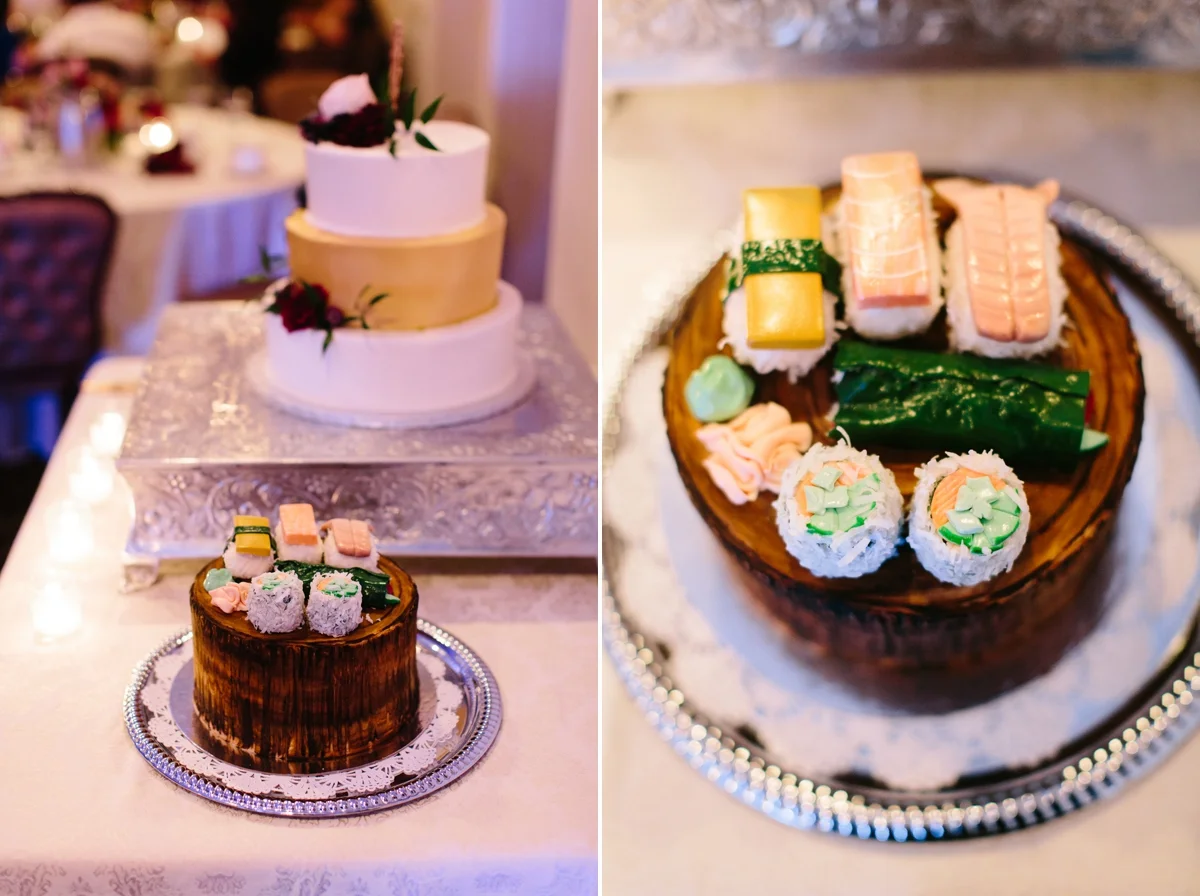 “I surprised Jonathan with a sushi groom’s cake since we both love Japanese food. The Gingered Peach Bakery did such an amazing job with the details, they even had ginger and wasabi on the side!” - Jayvee