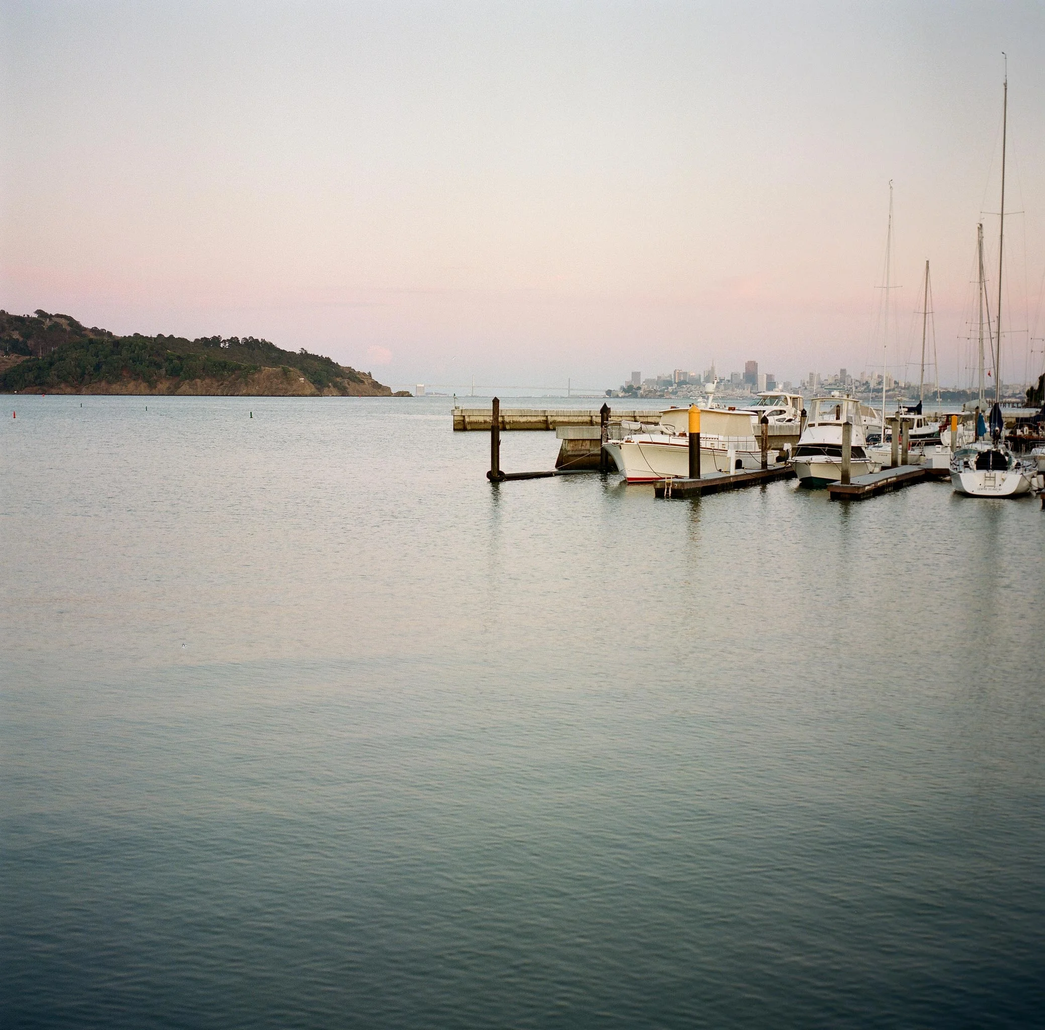 Views of the Tiburon harbor and the San Francisco Bay from China Cabin.