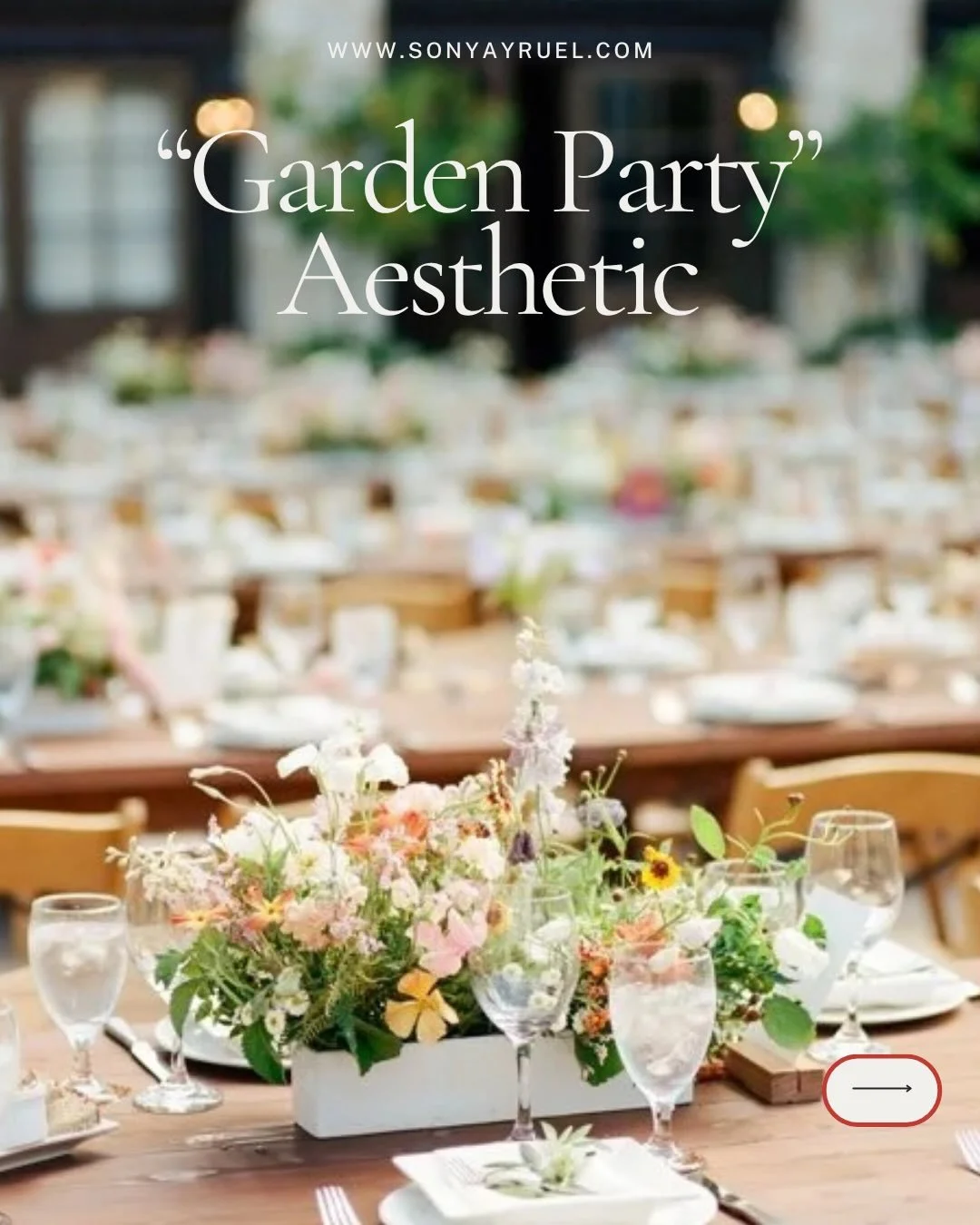 Next in my aesthetic series, perfect for the end of April. 

A garden party wedding is built around the setting rather than layered on top of it. Think outdoor spaces that already feel alive, florals that are loose and seasonal, and a palette pulled 