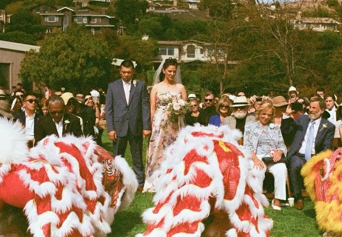 At long last, the film is back from A &amp; T&rsquo;s joyful wedding! 🎞️ Their celebration began with an intimate tea ceremony with family, followed by a ceremony with all their guests, and then the lion dancers (just as fun on slightly sun-cooked  
