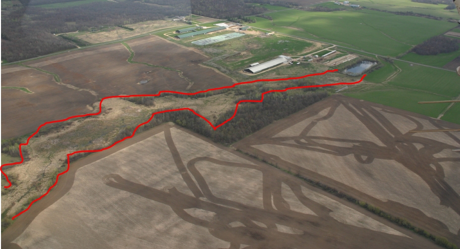   Another aerial view of manure spill (inside red lines)  