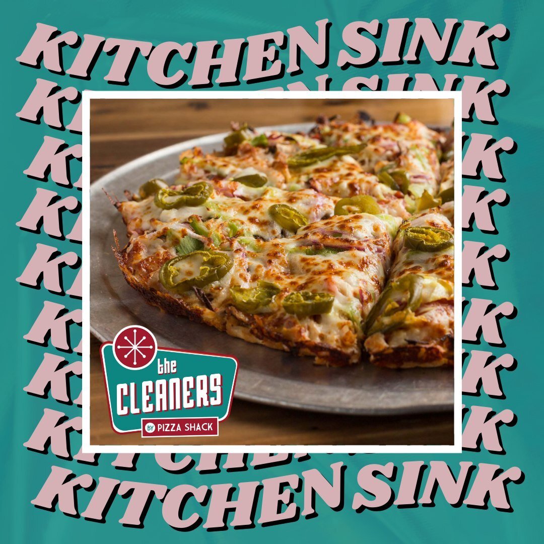 🅺🅸🆃🅲🅷🅴🅽 🆂🅸🅽🅺.
Inspired by the old saying &ldquo;everything but the kitchen sink,&rdquo; which means it includes just about everything you could possibly think of. All the options for toppings make it easy to customize this pizza to your ta