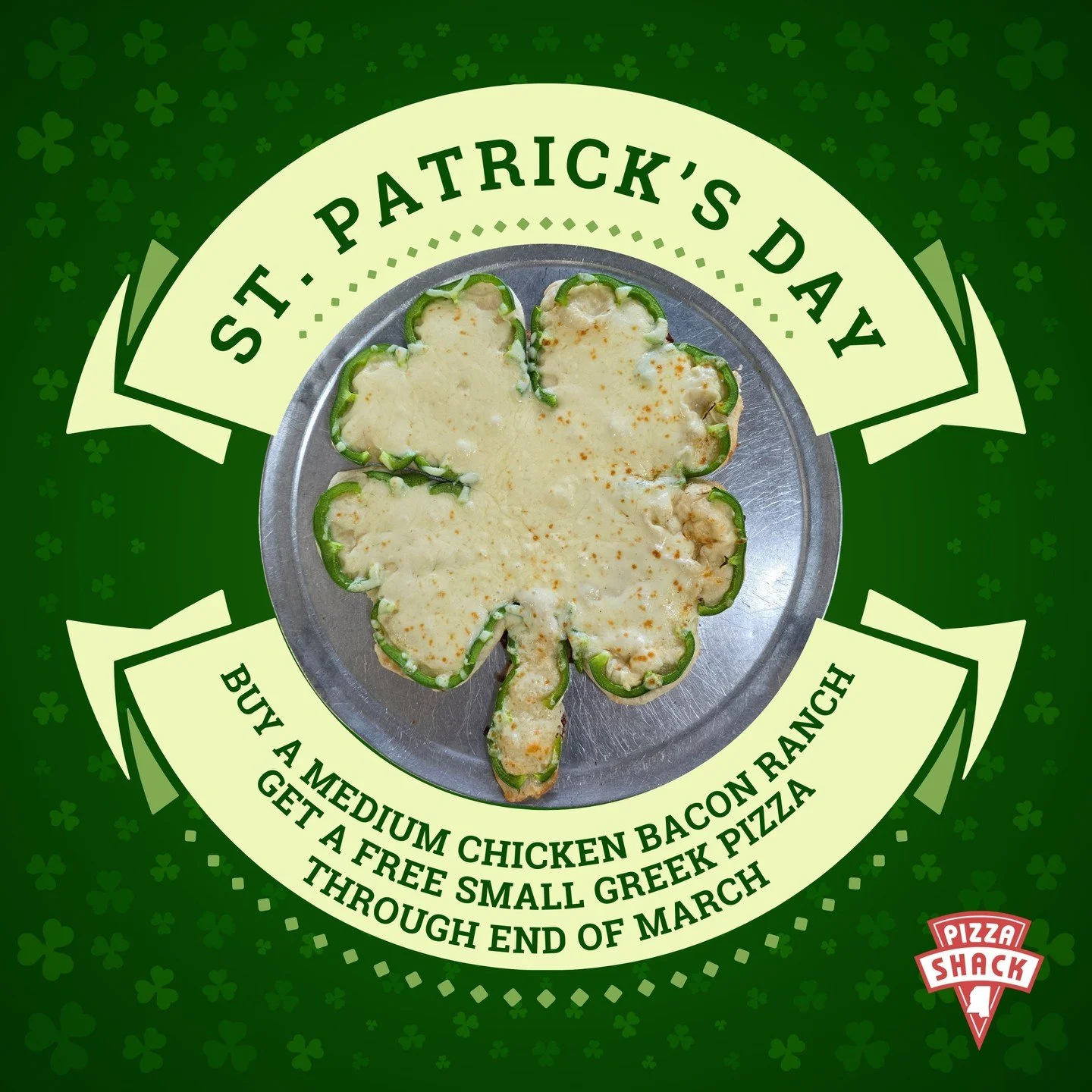 🍀 ST. PATRICK'S DAY SPECIAL &ndash; NOW THROUGH MARCH 31, 2026 🍀

Here's your lucky deal&hellip; and it's a BIG one.

Buy a Medium Chicken Bacon Ranch for $24.75
➡️ Get a FREE Small Greek Pizza

Yes. FREE.

Let's talk about what you're getting 👇


