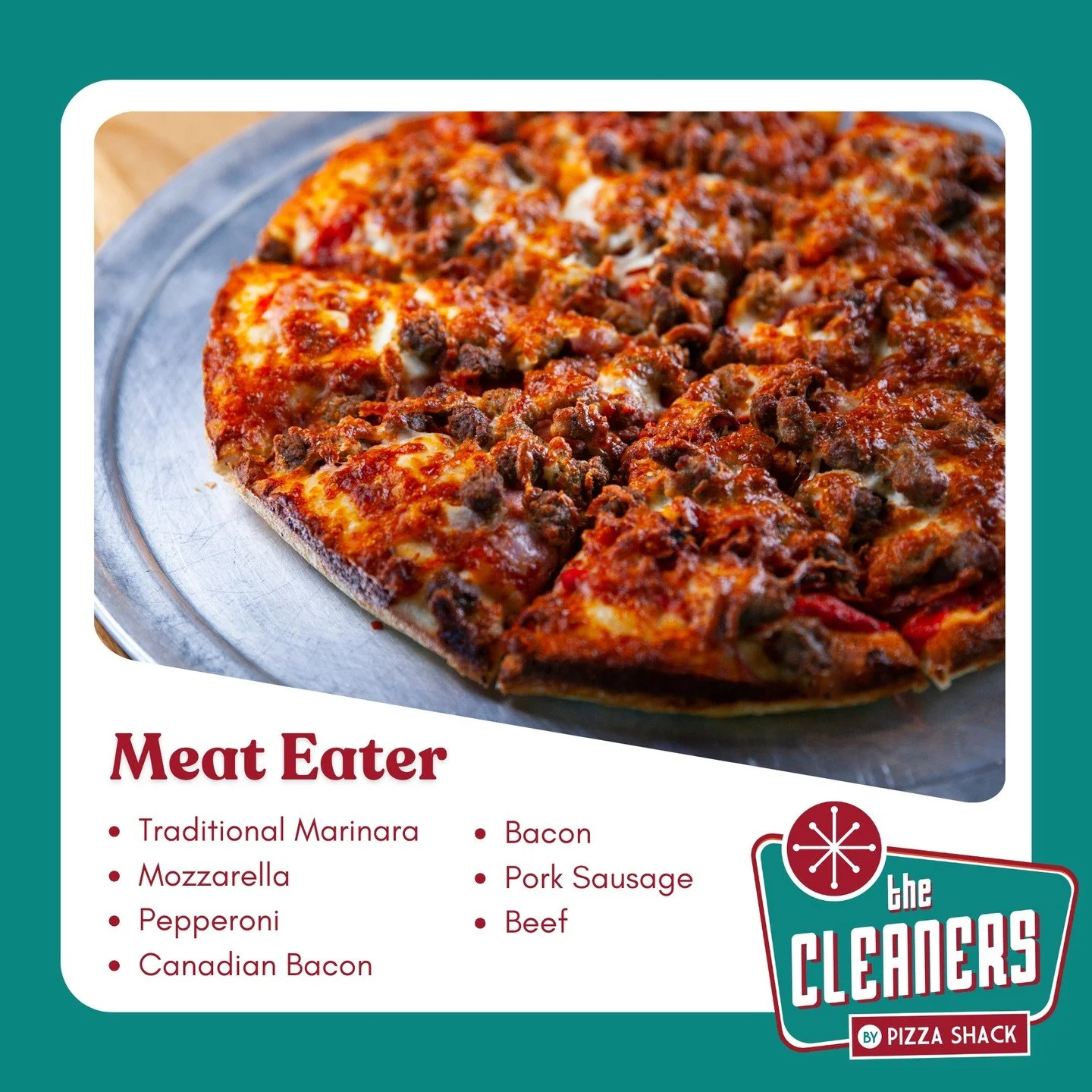 Traditional marinara, mozzarella, pepperoni, Canadian bacon, bacon, pork sausage, and beef &ndash; our Meat Eater Pizza has it all.

📍 237 W Government St, Brandon, MS
🌐 www.pizzashackpizza.com