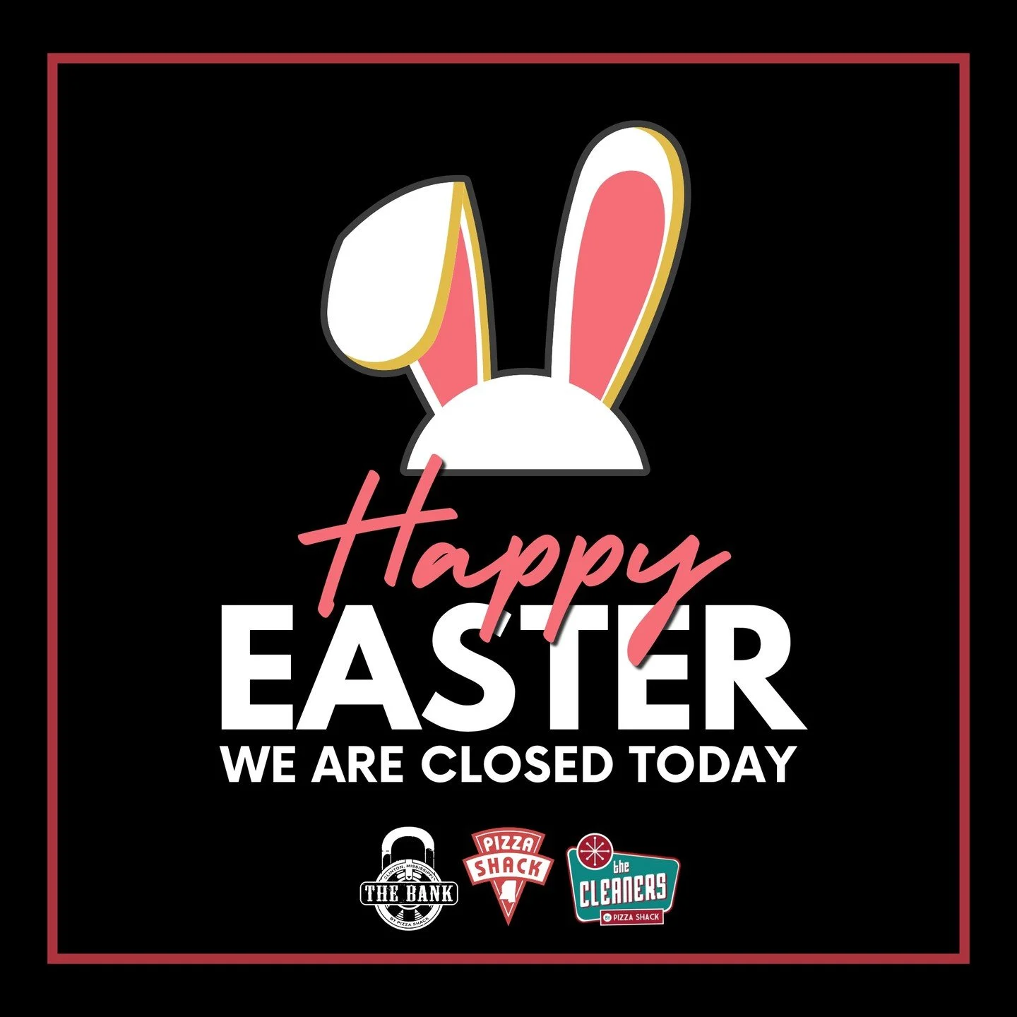 Happy Easter from all of us at The Cleaners. We are closed today so our team can spend time with family and celebrate the holiday.

We'll see you tomorrow!

📍237 W Government St, Brandon, MS 39042

#TheCleanersPizzaShack #BrandonMS #HappyEaster #Clo