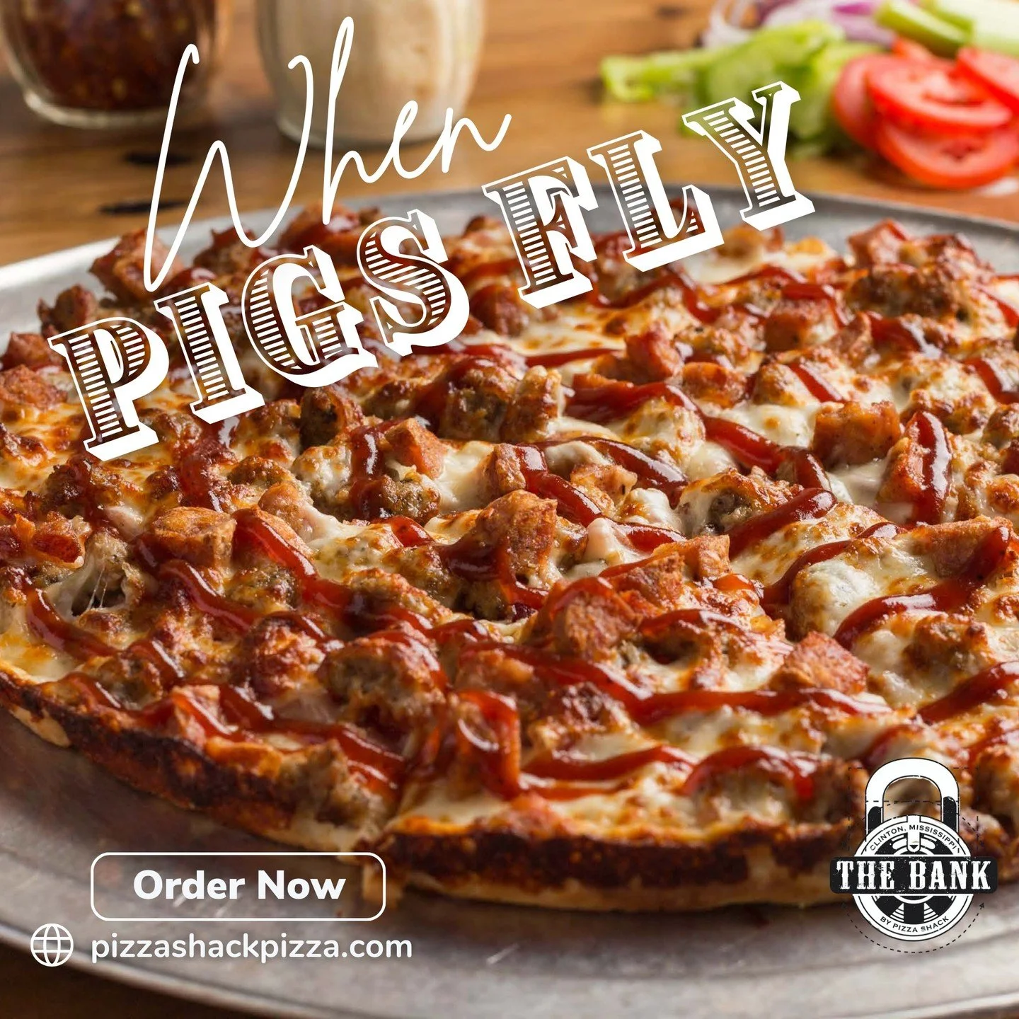 When you want all the pork and none of the rules, this pizza delivers. When Pigs Fly is smoky, cheesy, crispy, and straight-up addictive. 📍 200 W Leake St, Clinton, MS 39056
🌐 www.pizzashackpizza.com