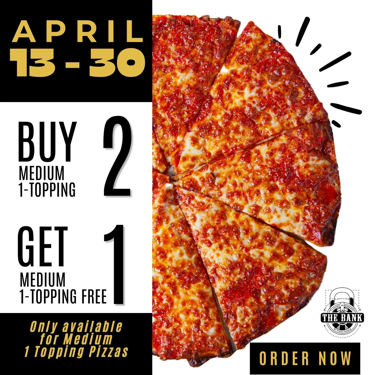 Final days to grab this deal.

BOGO ends April 30.

📍200 W Leake St, Clinton, MS 39056

#TheBankPizzaShack #ClintonMS #LastChance #BOGO #PizzaDeal #ClintonFood #EatLocalMS #FoodDeals #SupportLocal #PizzaTime