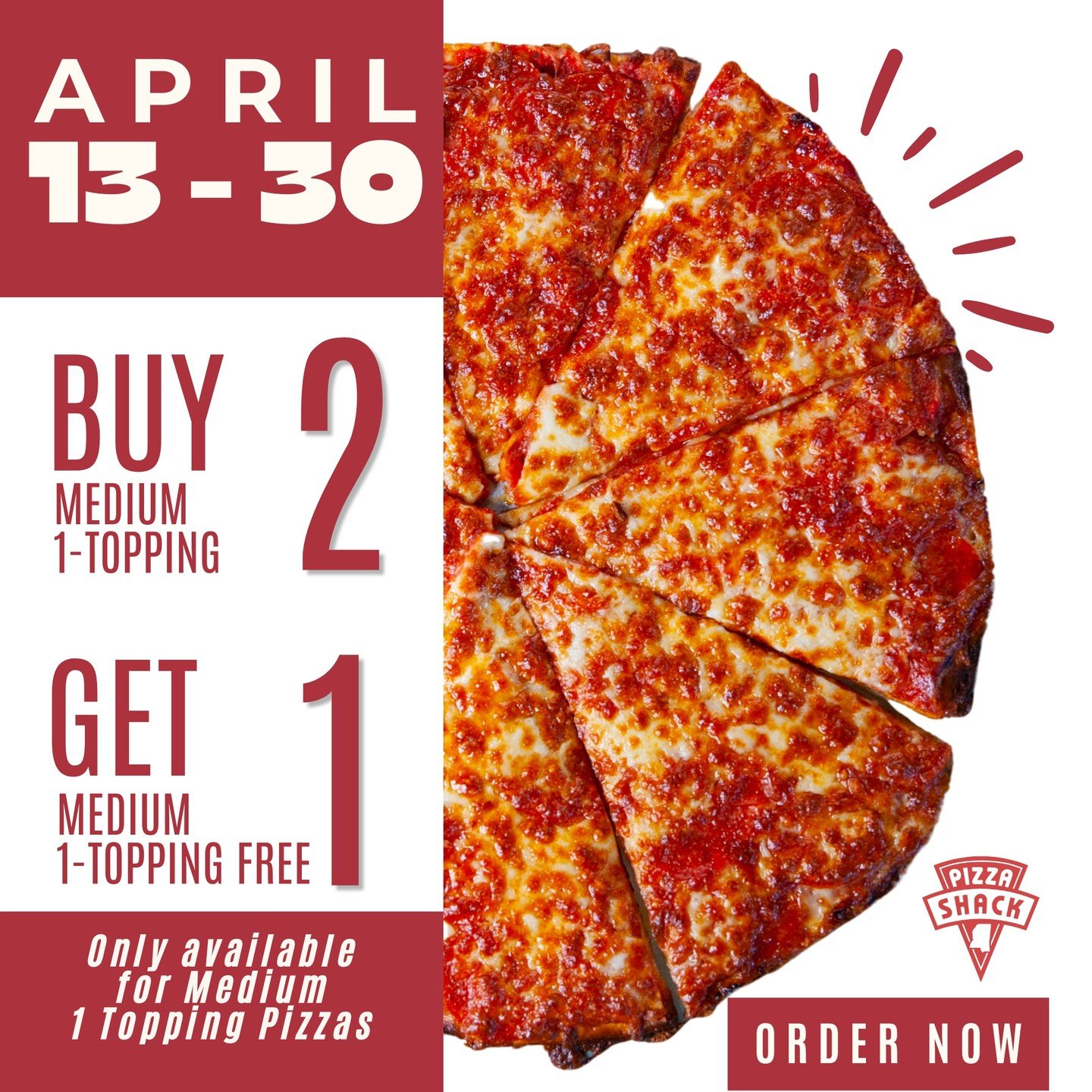 Final days to grab this deal.

Buy 2 Medium 1-Topping Pizzas, get 1 FREE.

Ends April 30.

📍219 Garden Park Dr, Madison, MS 39110

#PizzaShack #MadisonMS #LastChance #BOGO #PizzaDeal #MadisonFood #EatLocalMS #FoodDeals #SupportLocal #PizzaTime