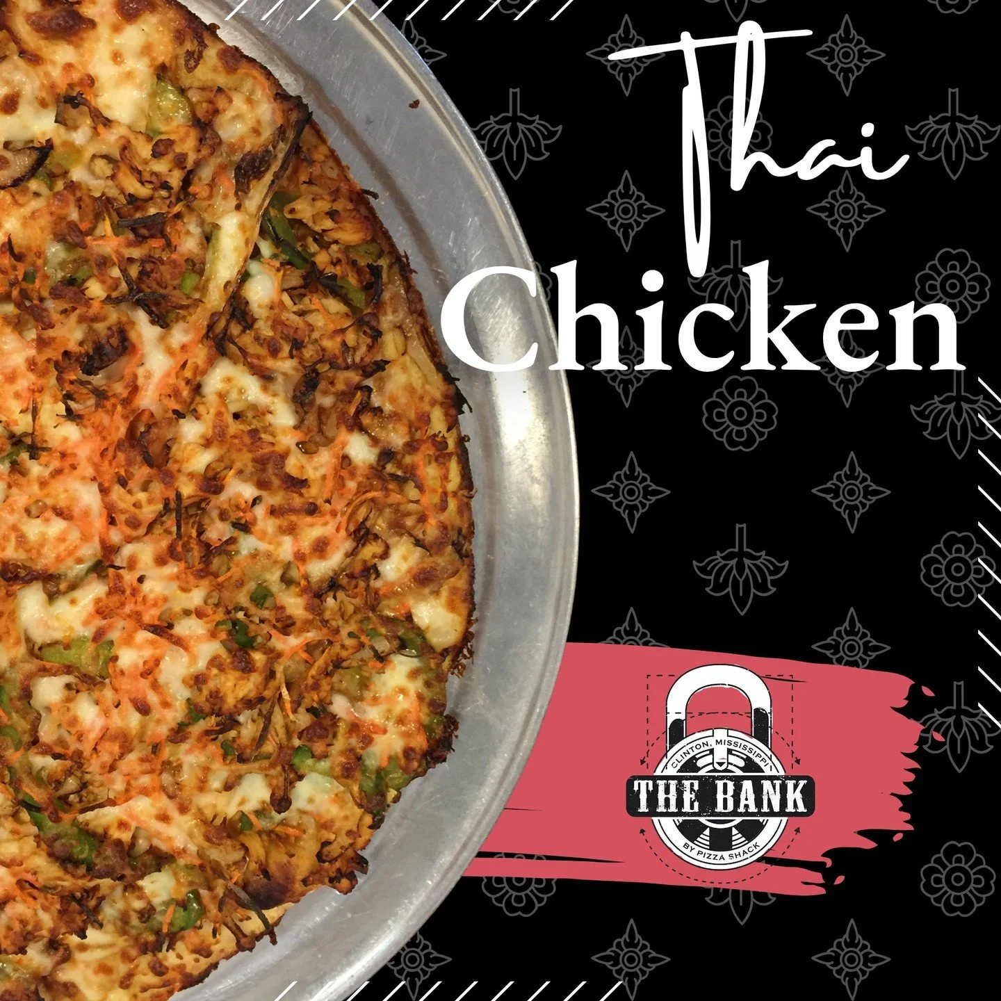 This pizza has layers.
We're talking marinated chicken, crisp bell peppers, provolone, mozzarella, and a swirl of Thai-inspired peanut sauce that ties it all together.
📍 200 W Leake St, Clinton, MS 39056
🌐 www.pizzashackpizza.com