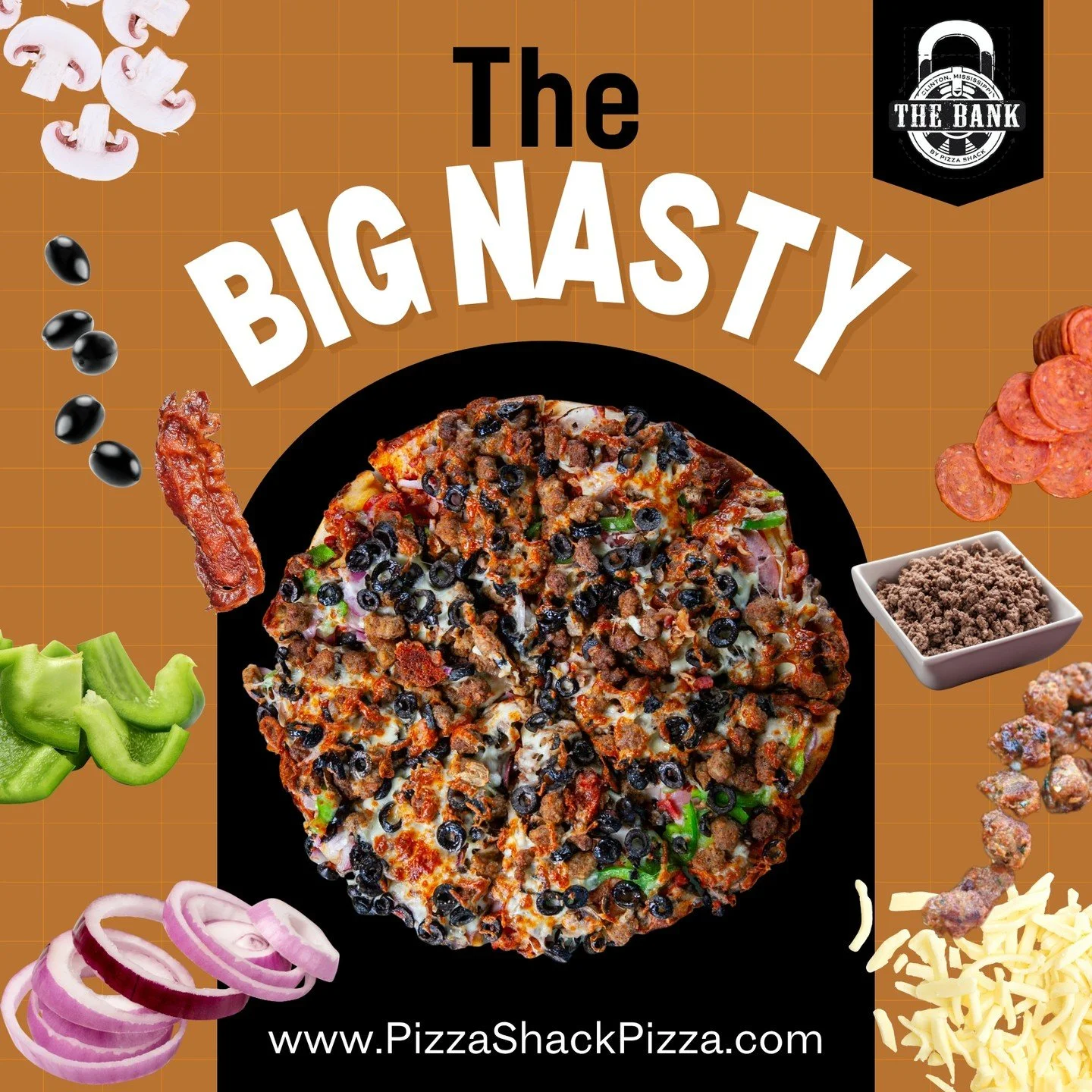 It's not just loaded&mdash;it's overflowing.
The Big Nasty is packed with pepperoni, sausage, bacon, Canadian bacon, ground beef, black olives, mushrooms, onions, and green bell peppers. If it belongs on a pizza, it's on this one.
📍 200 W Leake St, 