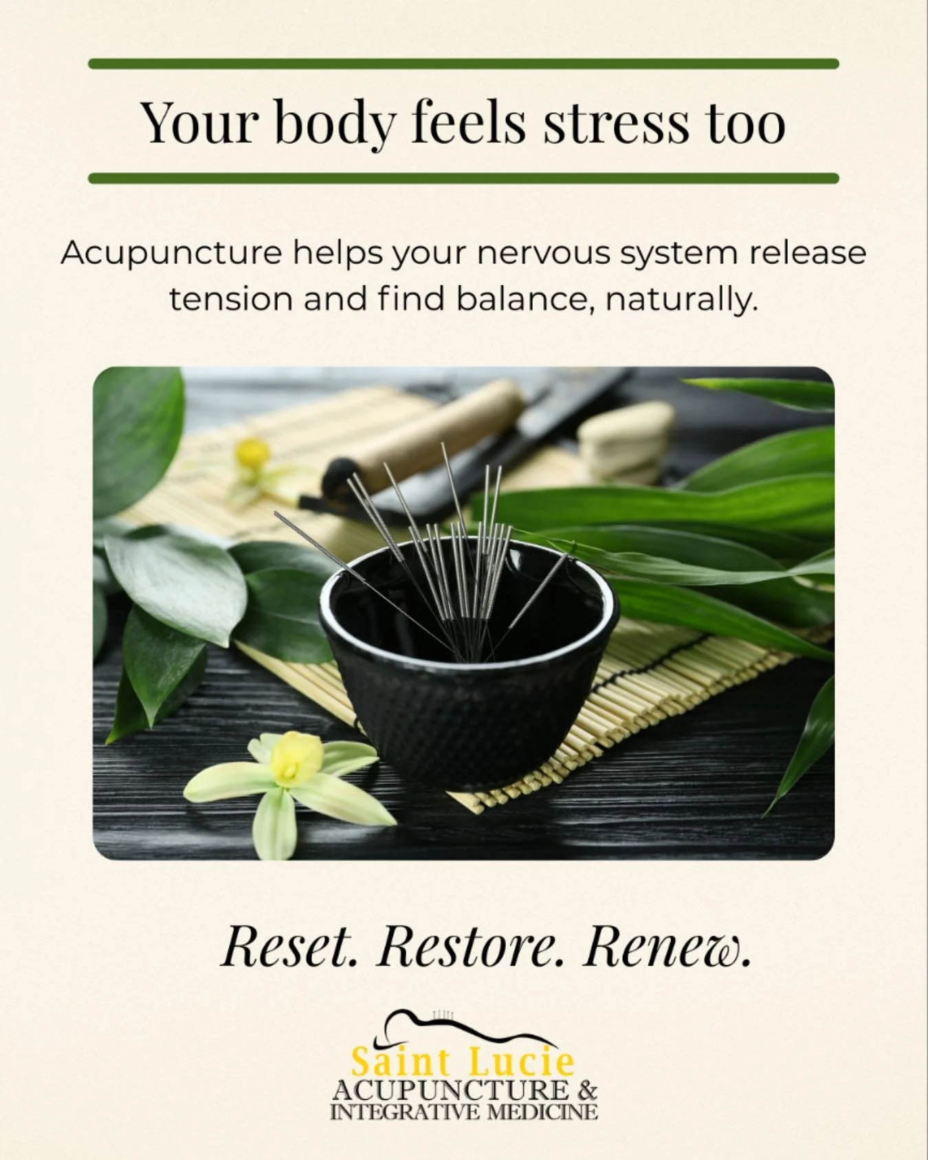 Stress doesn’t just live in your mind — it shows up in your body too. Acupuncture encourages deep relaxation by regulating your nervous system and easing muscle tension. Think of it as your body’s reset button๐ธ 
#StressReliefNatur