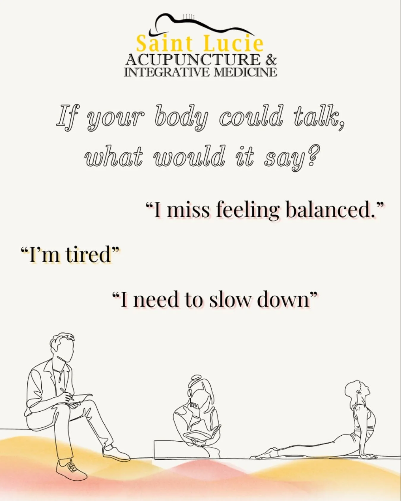 Your body speaks — through tension, fatigue, and emotions.
Acupuncture helps translate those messages into balance and relief. ๐ฟ
Start listening inward.
#AcupunctureAwareness #HolisticHealing #BodyWisdom #MindBodyConnection #AcupunctureCare#