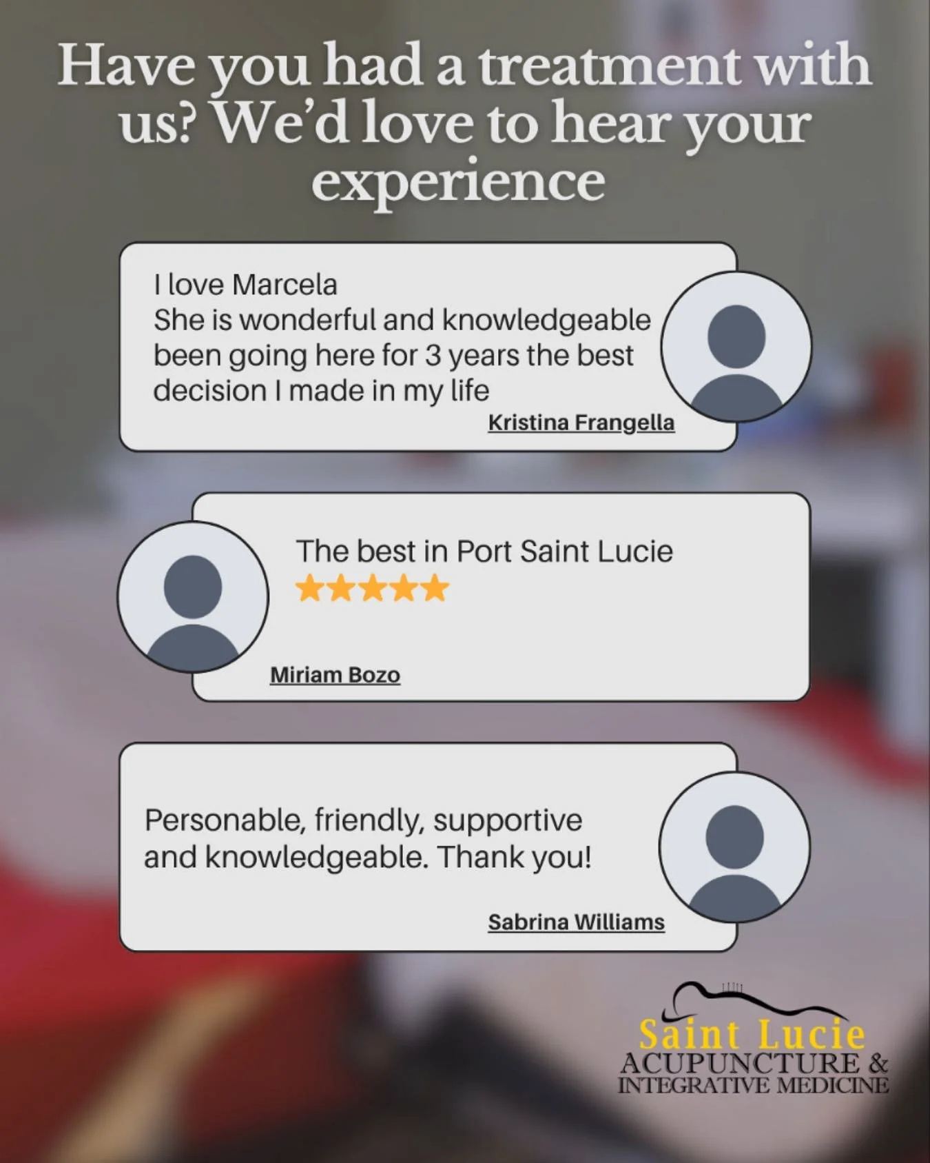 Your words mean the world to us ๐
Each review reminds us why we love what we do — helping you heal naturally, feel balanced, and thrive.
Thank you for trusting us with your care!
#AcupunctureHealing #PatientLove #NaturalWellness #ThankYou #H