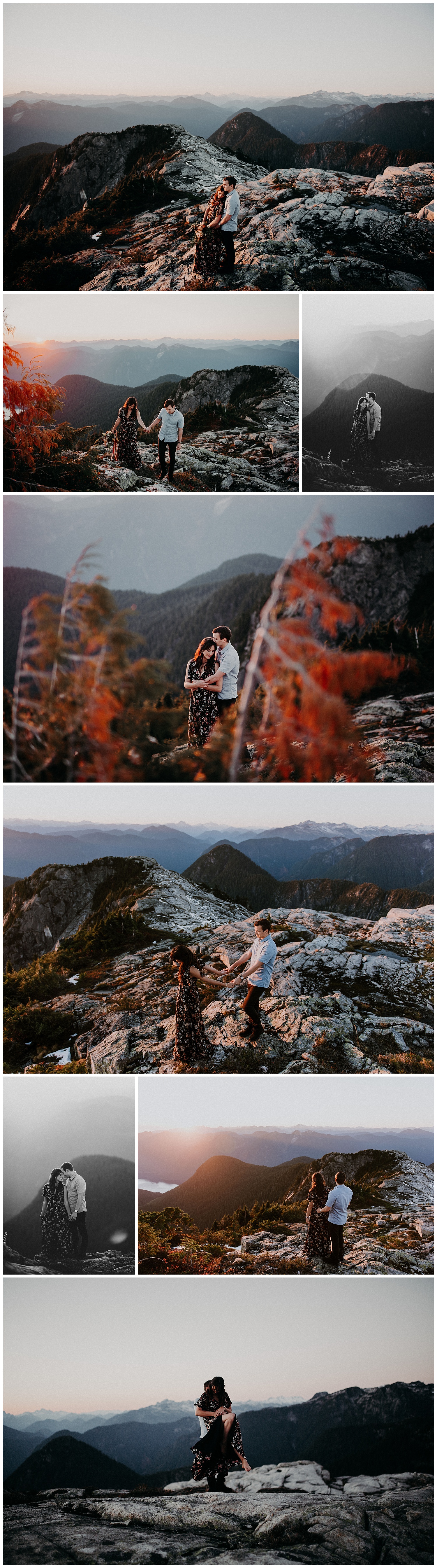 Sunset mountain top engagement session Vancouver bc grouse