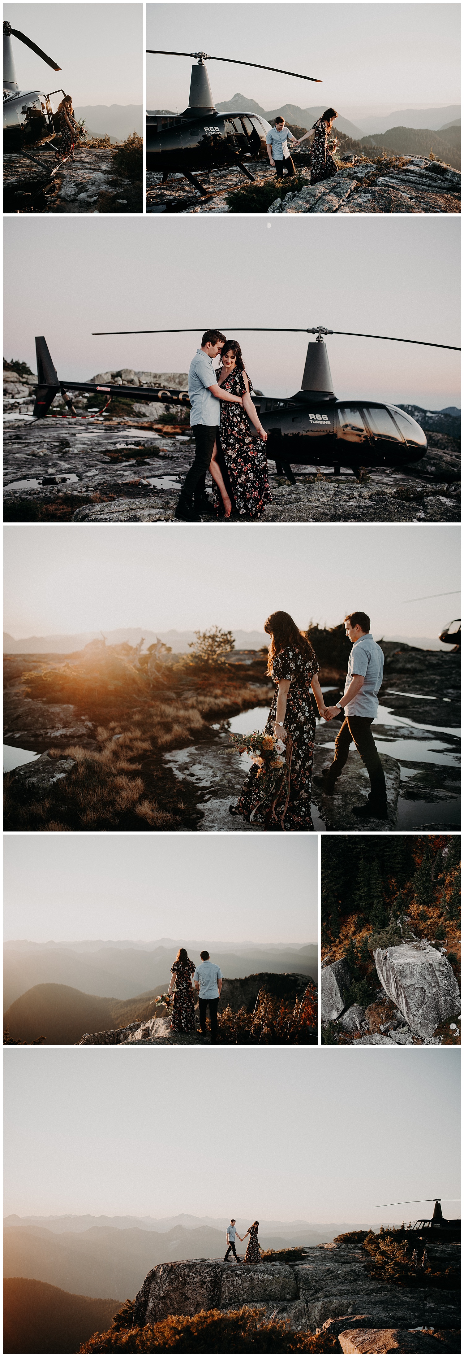 Vancouver engagement helicopter session mountain top adventurous Pitt lake sunset stacie Carr photography