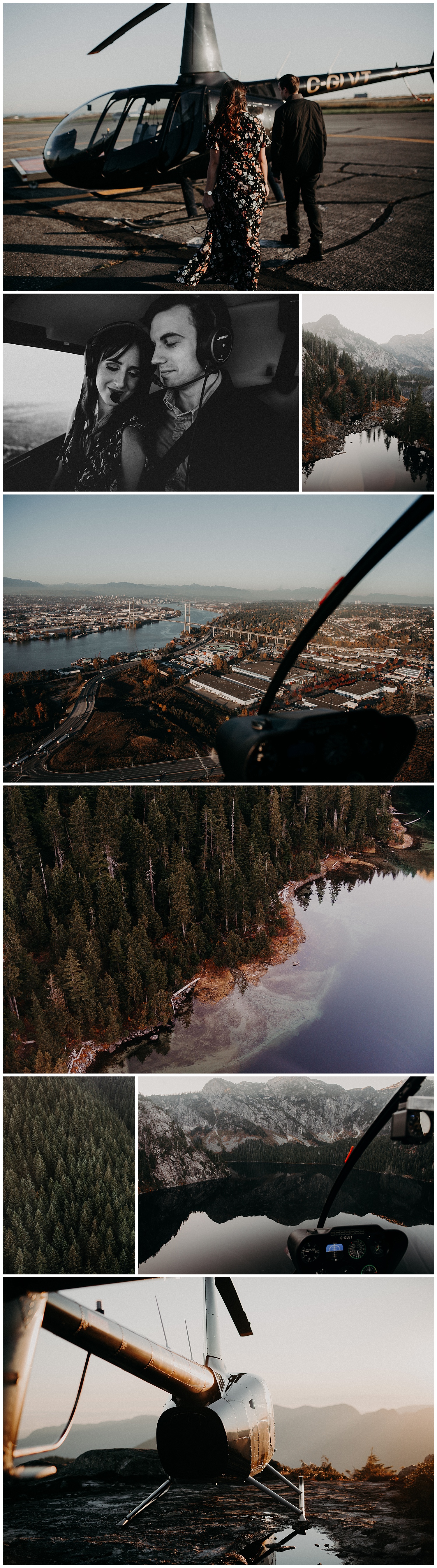 Vancouver engagement helicopter session mountain top adventurous Pitt lake sunset stacie Carr photography