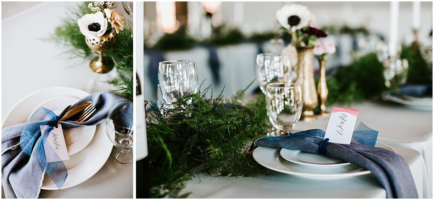 north vancouver diy wedding calligraphy place settings sign greenery pipe shop venue decor wedding intimate elopement long table decor by stacie carr photography