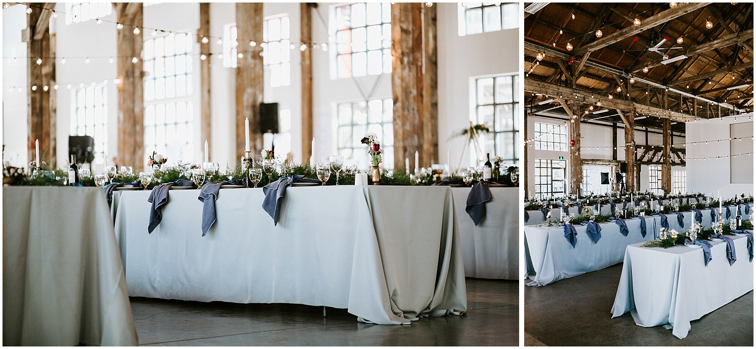north vancouver diy wedding calligraphy place settings sign greenery pipe shop venue decor wedding intimate elopement long table decor by stacie carr photography
