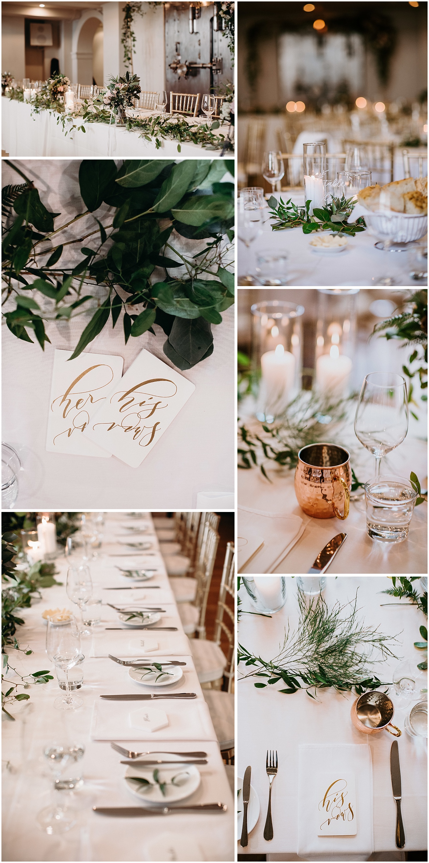 The Permanent rustic chic wedding reception details with gold accents