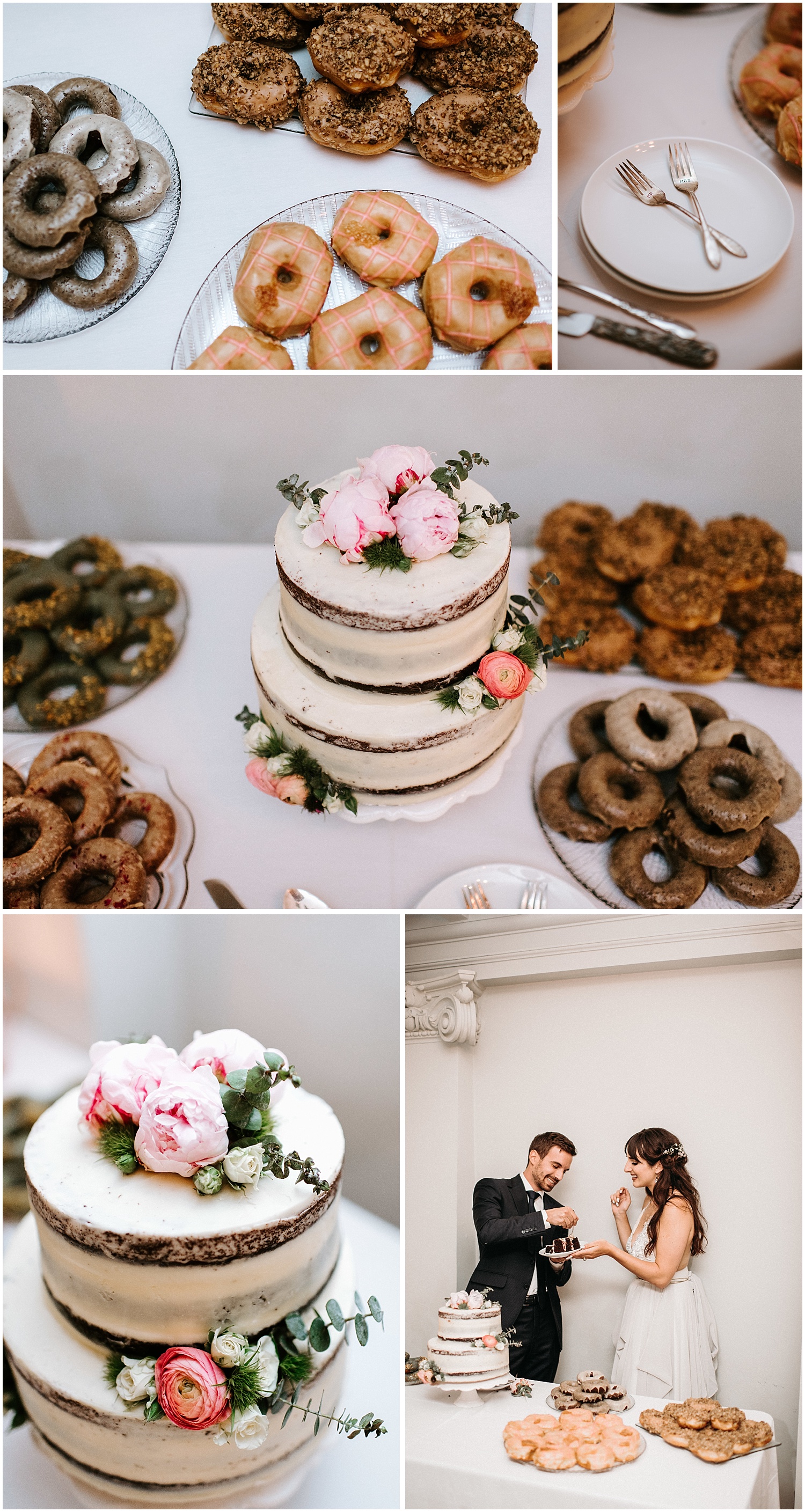 cartem donut display for cake cutting at downtown vancouver wedding the permanent