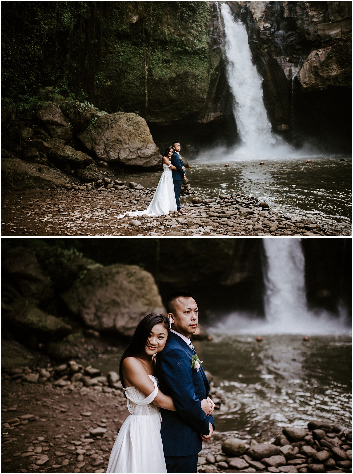 ubud bali waterfall elopement photos at tegenungan waterfall