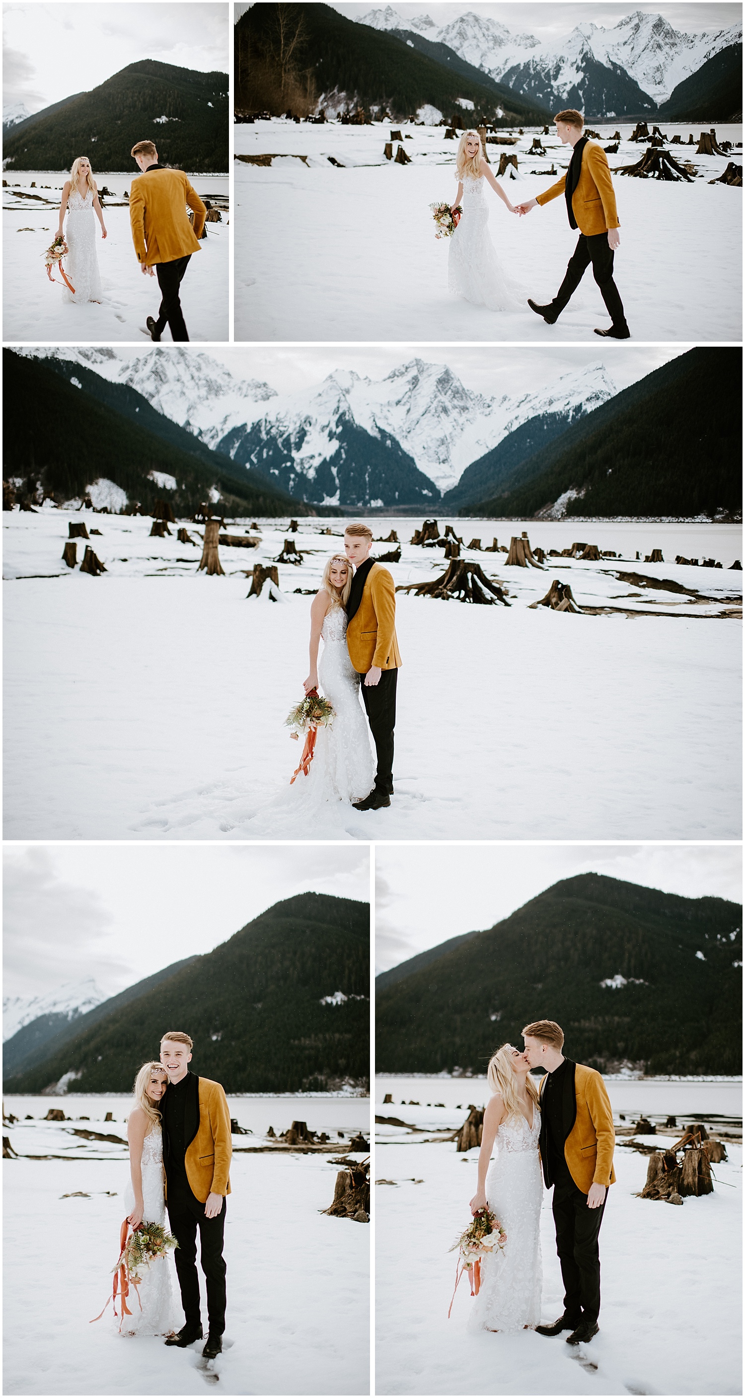 yellow Zara suit jacket boho bride Vancouver bc jones lake winter elopement stacie Carr photography