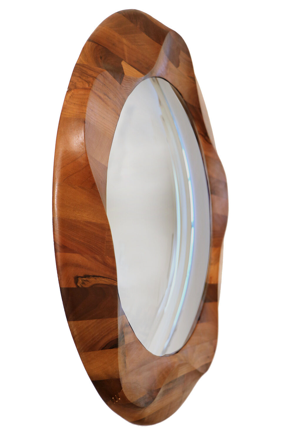Convex mirror with walnut frame