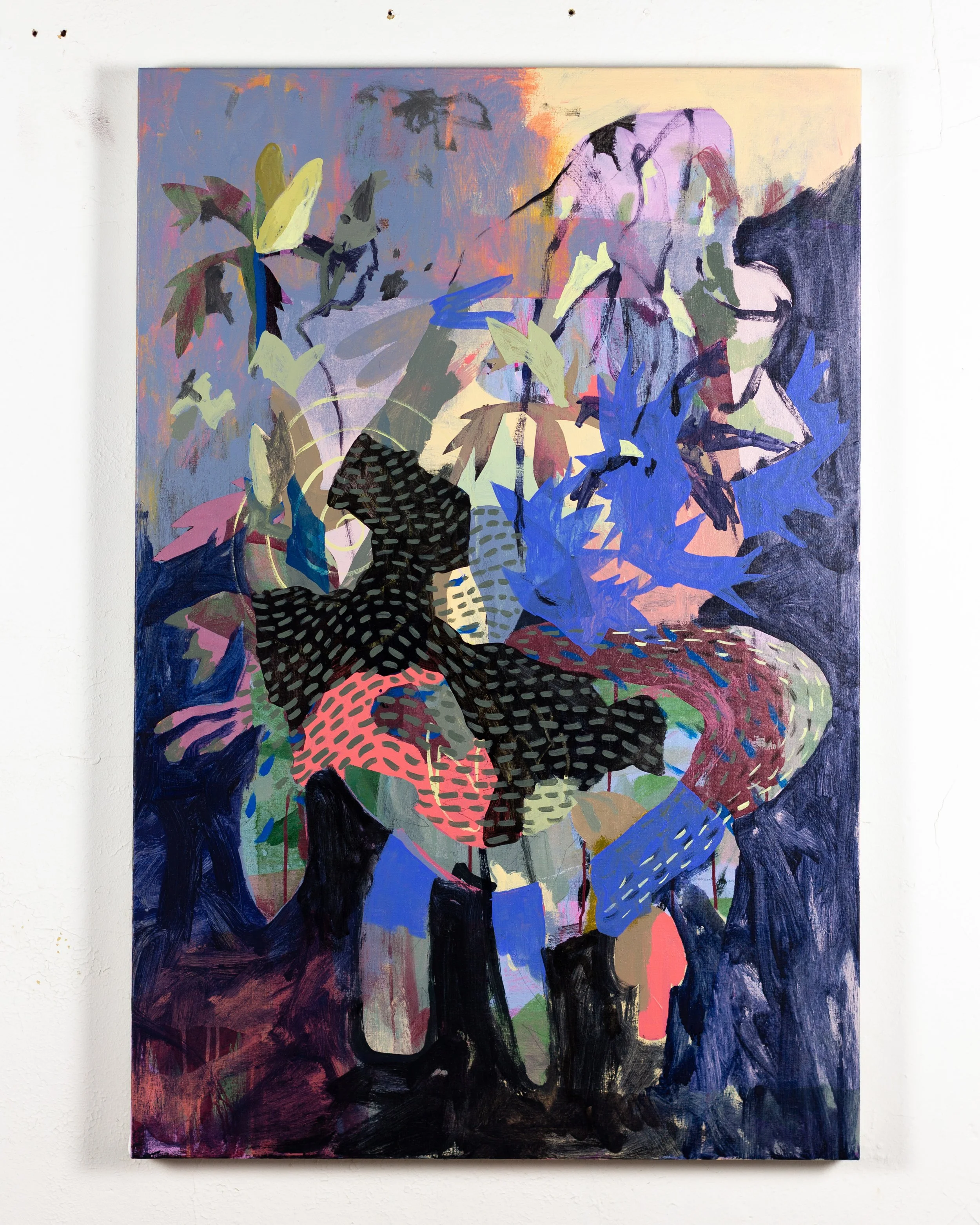 Sottobosco with Snakes and Butterflies, 2026, Acrylic on Linen 48 x 32 in