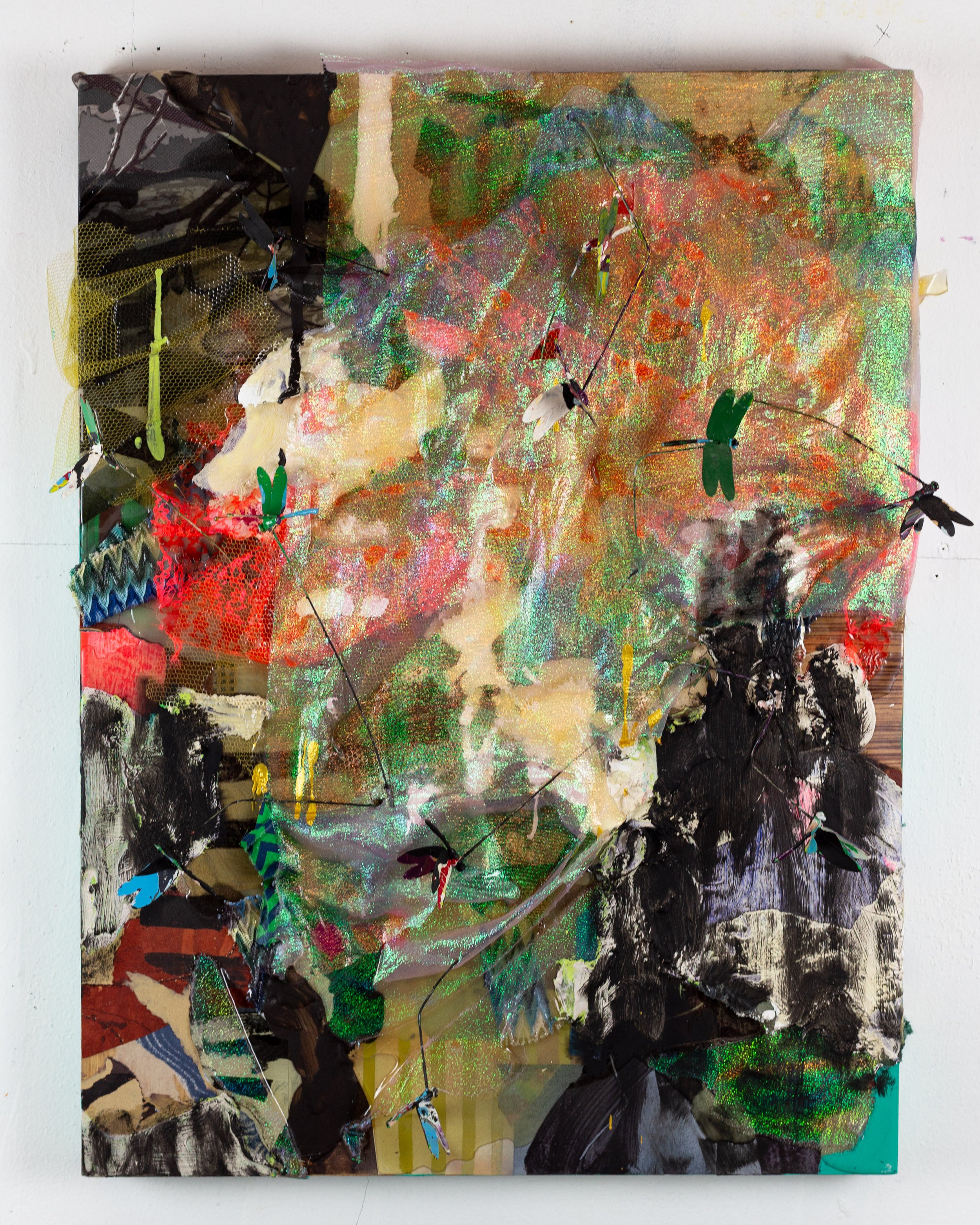 An oyster swallowing the bright moon, 2025, Mixed media on wood panel, 31.5 x 23.5