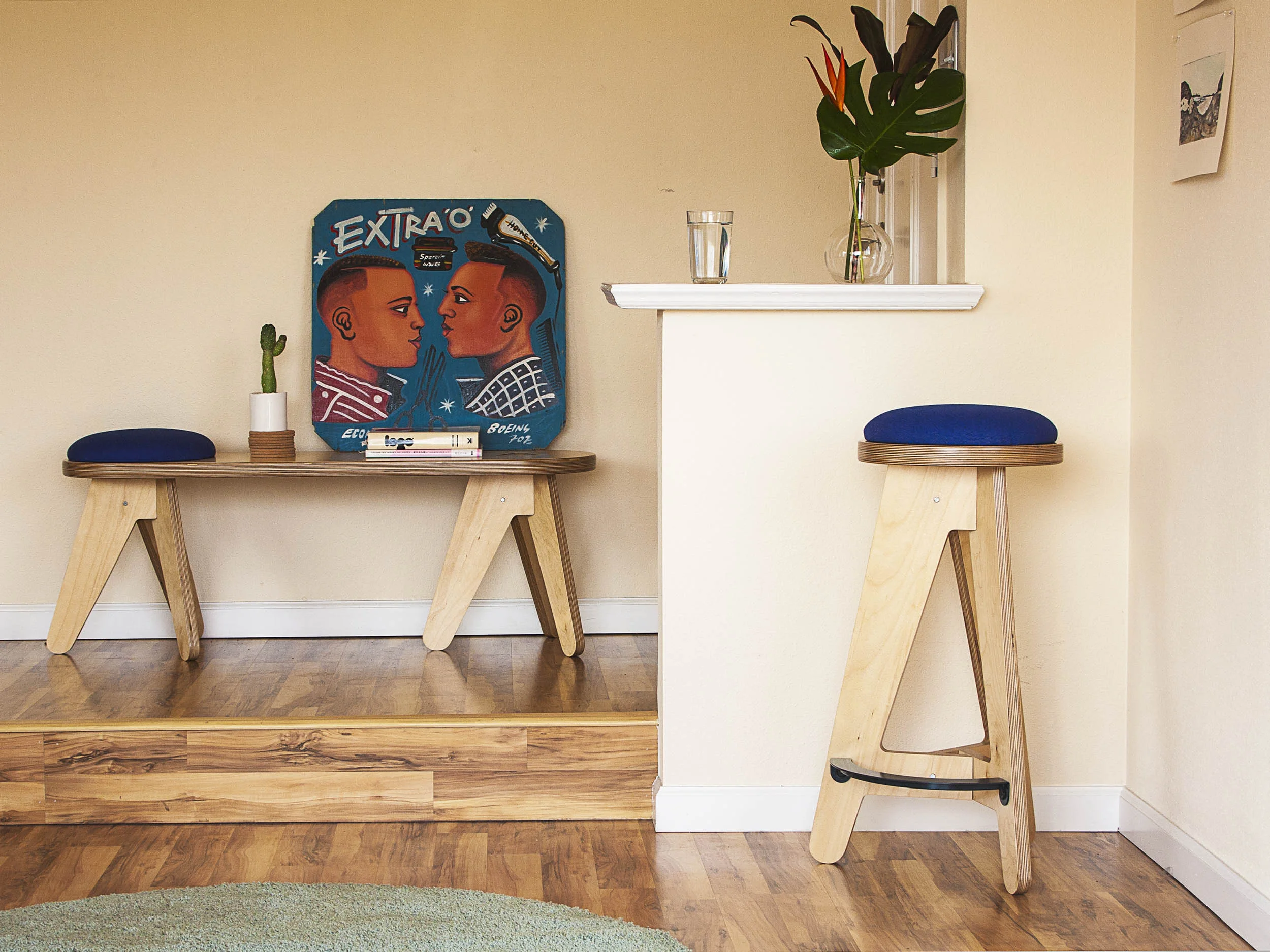 Left – BOHDII Bench (w/ Cushion)| Right – BOHDII Bar Stool (w/ Cushion)