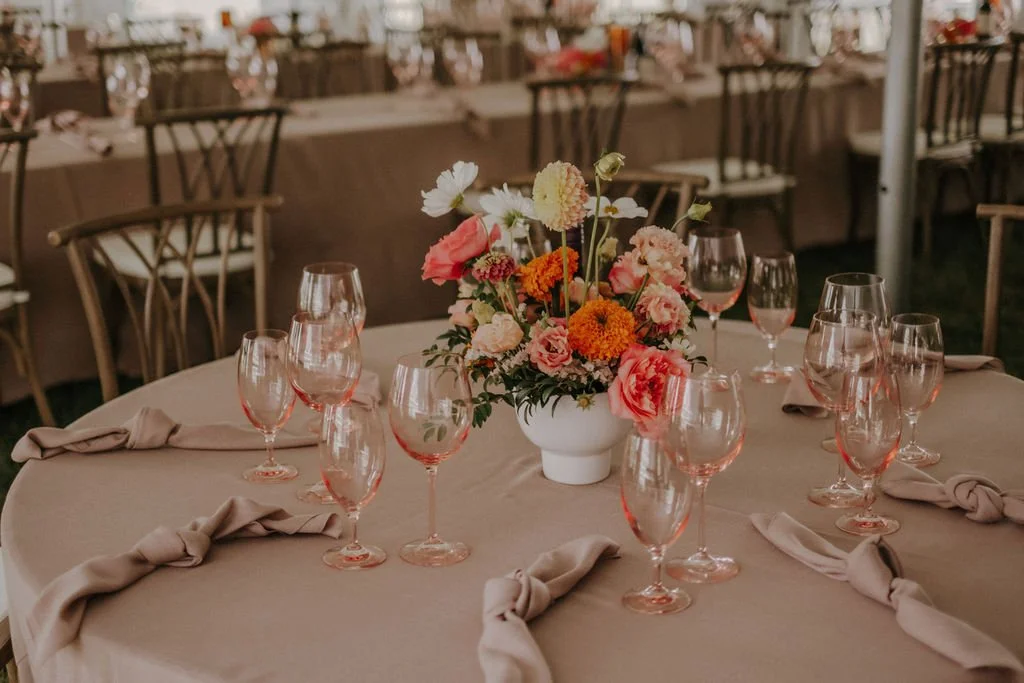 Large Wedding Table Centrepiece with Orange, Coral, and Peach Flowers