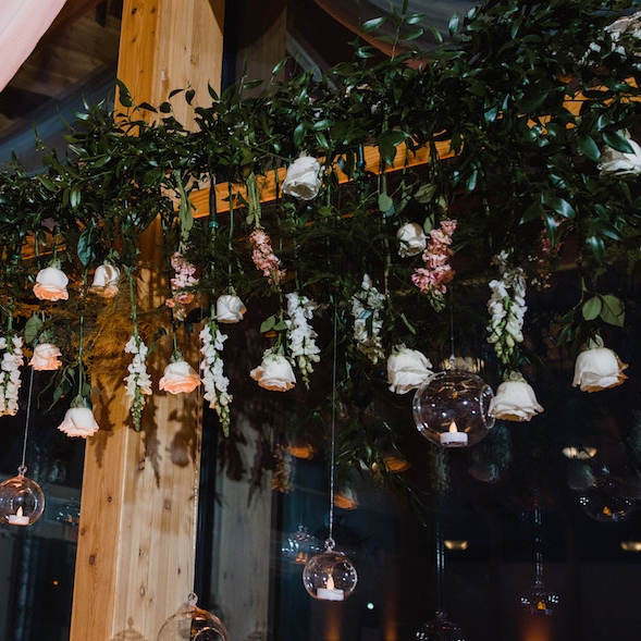 Hanging Flower Wedding Decor - Stone House Creative