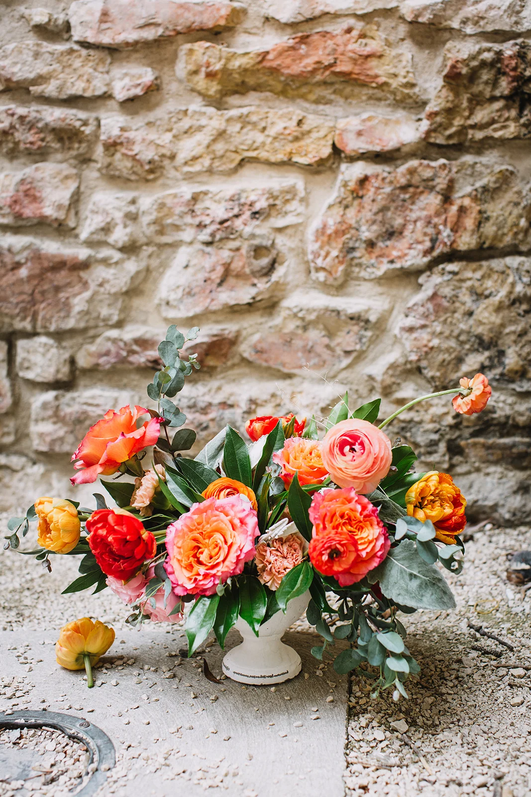 Coral and Orange Wedding Centrepiece - Winnipeg Wedding Florist