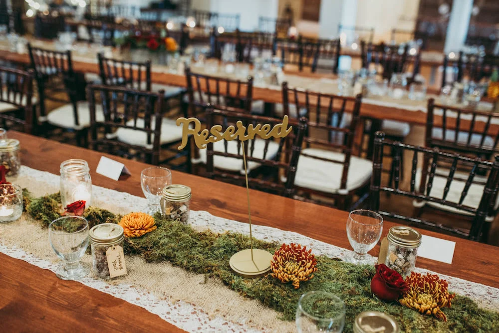 Moss Table Runner Centrepieces - Rustic Wedding Decor Ideas