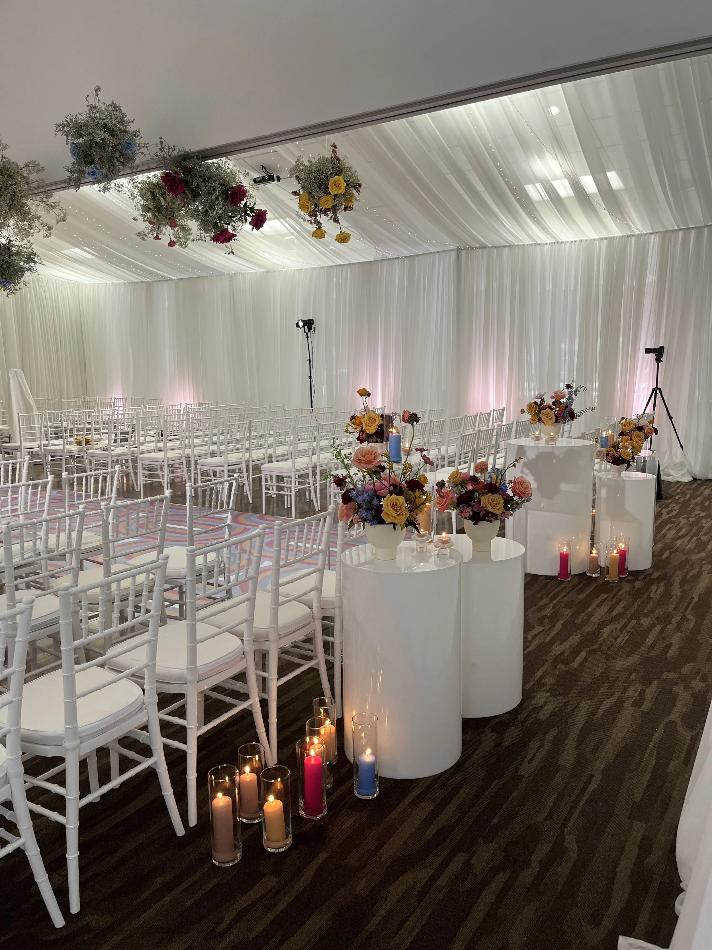 Modern Wedding Ceremony with Florals on Pedestals - Winnipeg Weddings