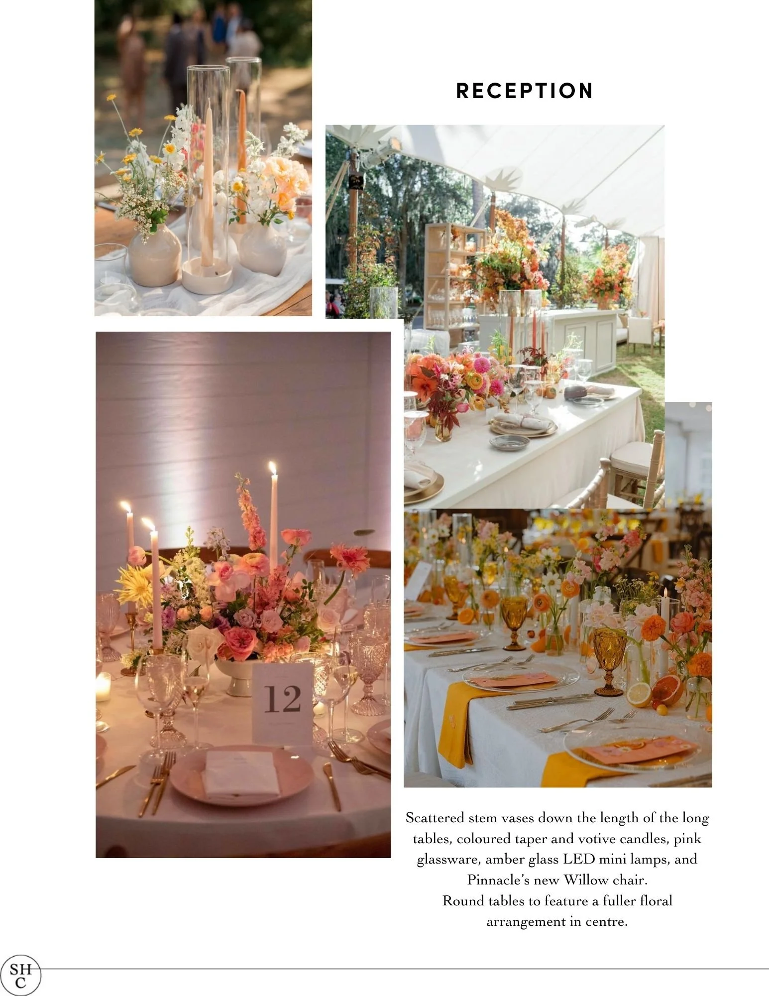 Sample Page from Stone House Creative's Wedding Design Plan Showing Reception Inspiraiton