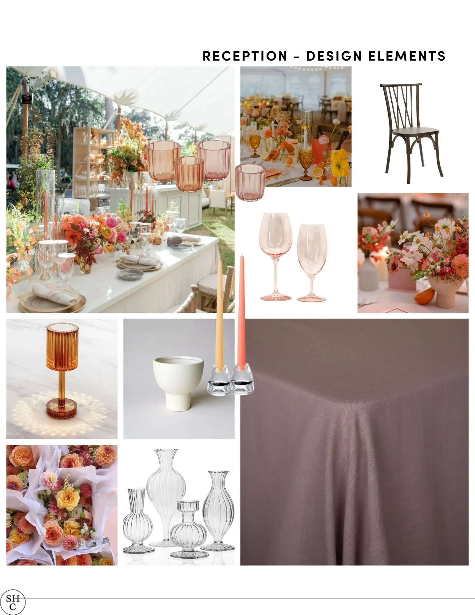 Sample Page from Stone House Creative's Wedding Design Plan Showing Reception Rentals